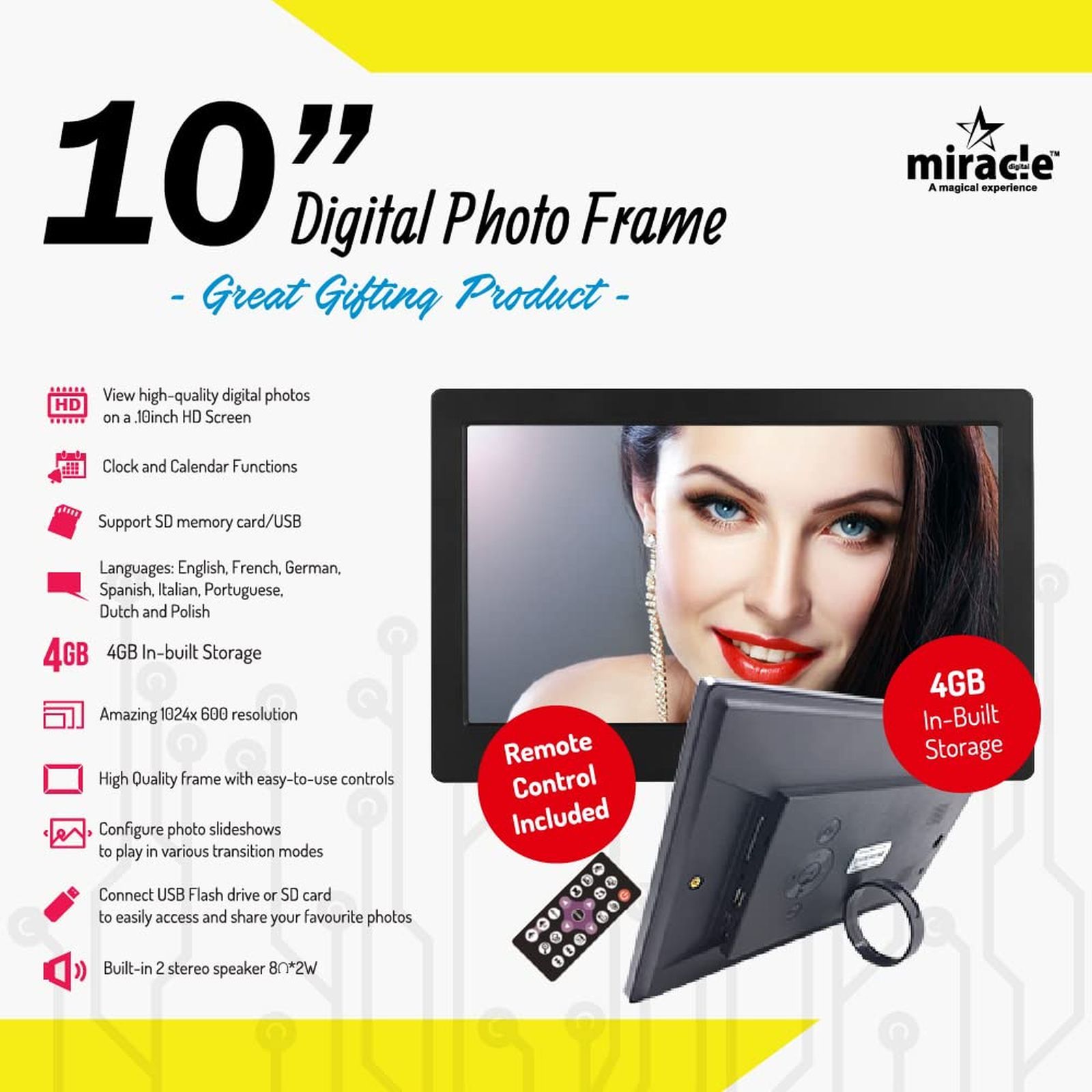 Miracle Digital 25.4cm (10 Inches) Digital Photo Frame (Stereo Speaker, MD003, Black)_4