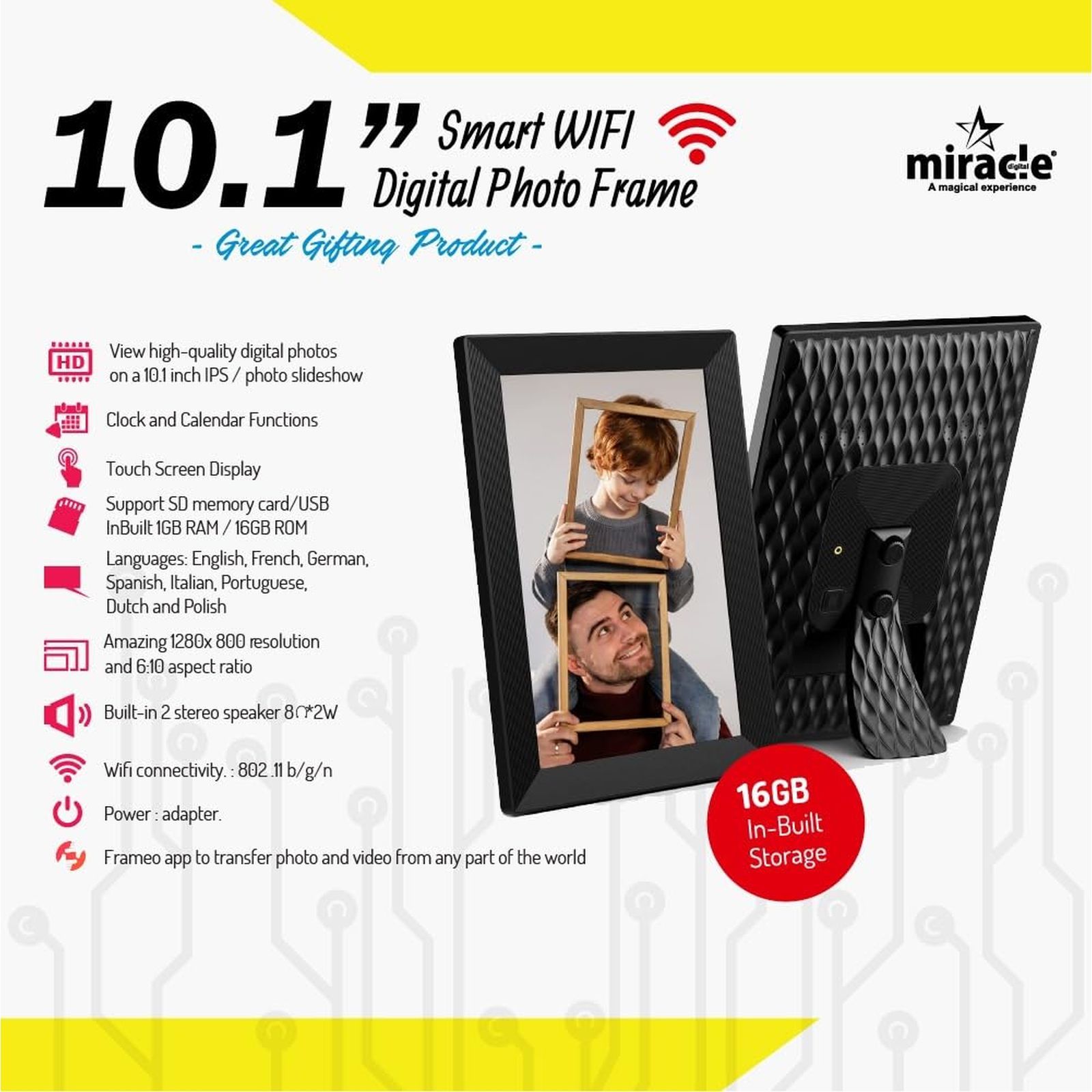 Miracle Digital 25.65cm (10.1 Inches) Wifi Digital Photo Frame (Stereo Speaker, R8188EU1, Black)_8