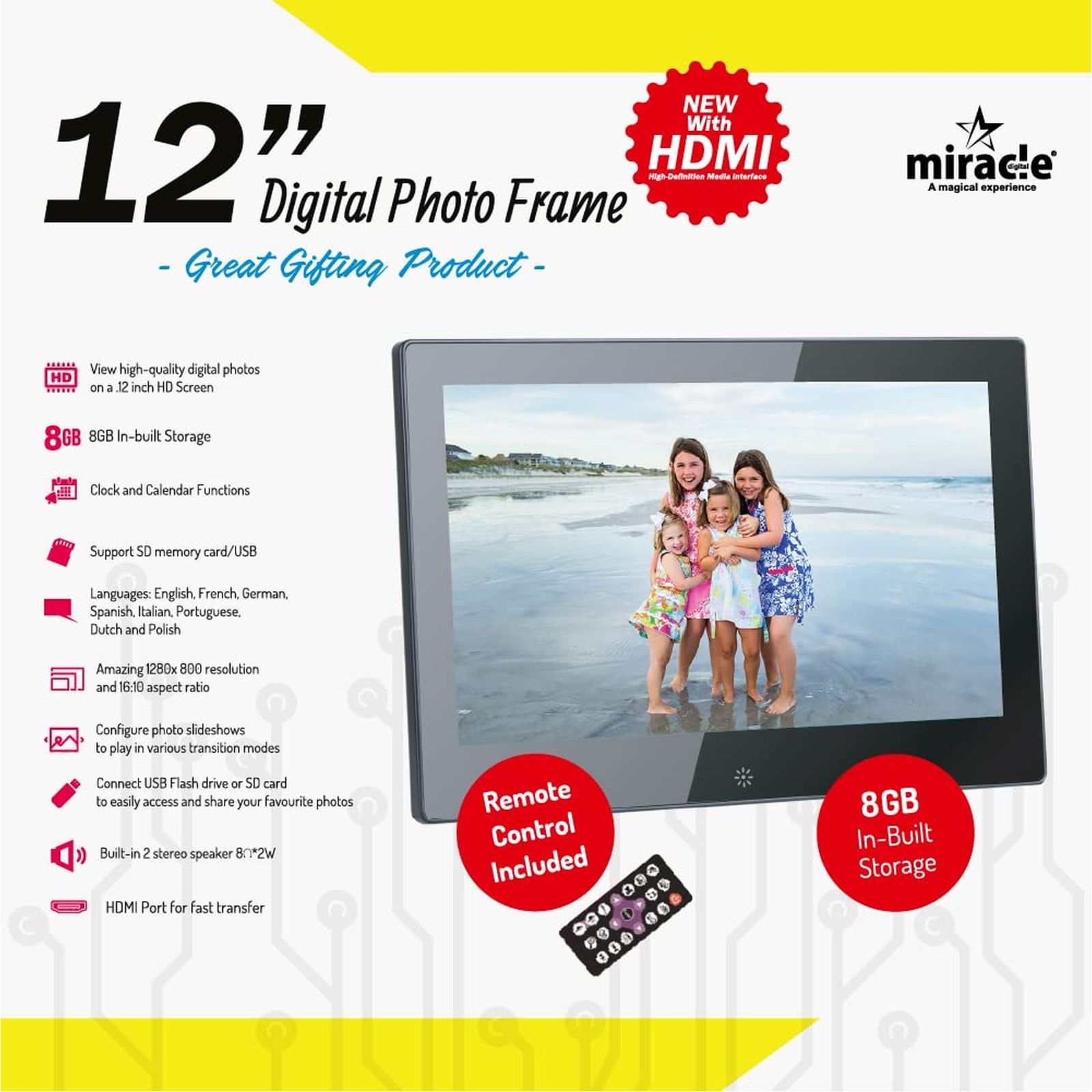 Miracle Digital 30.48cm (12 Inches) Digital Photo Frame (Stereo Speaker, MD004, Black)_5