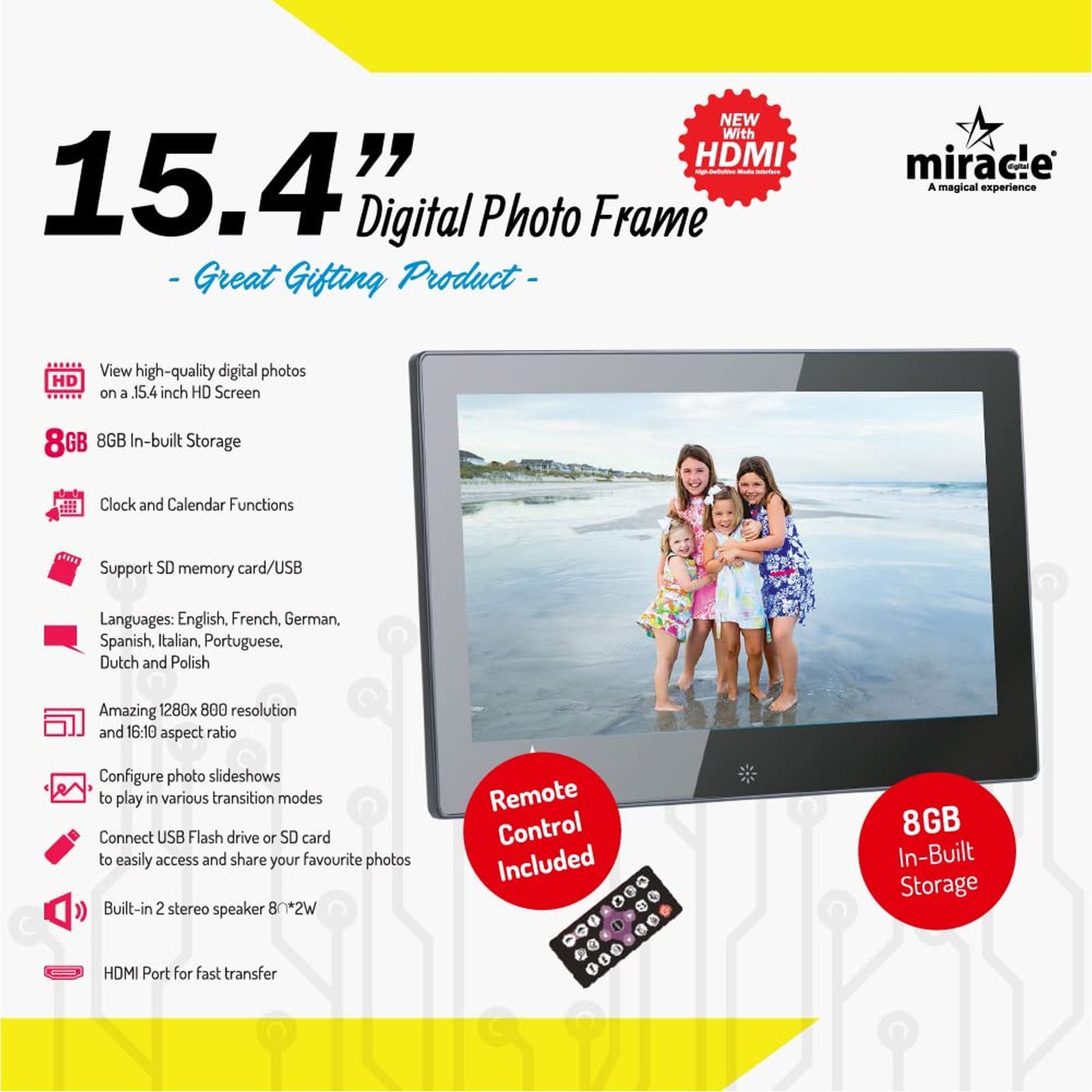 Miracle Digital 39.11cm (15.4 Inches) Digital Photo Frame (Stereo Speaker, MD005, Black)_8