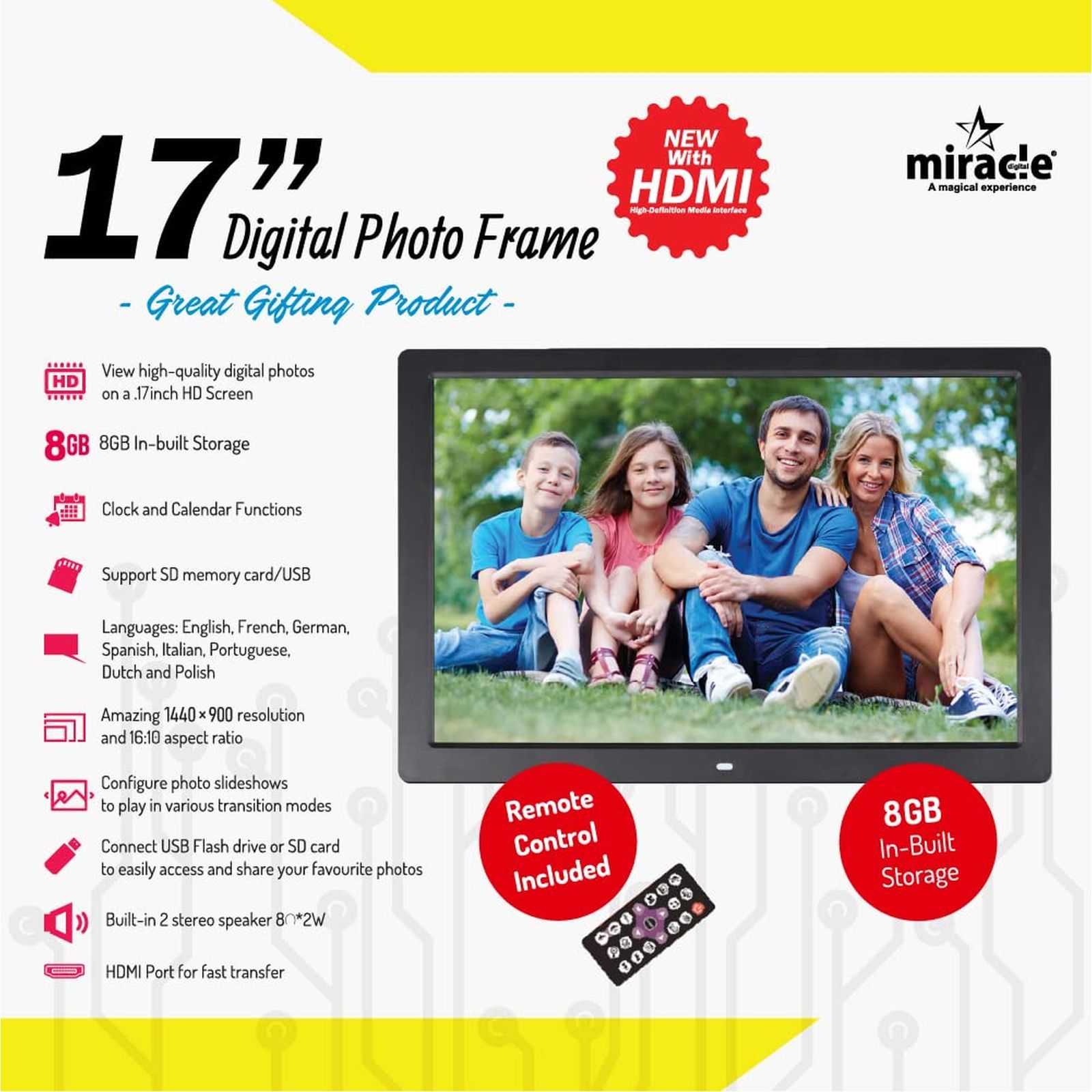 Miracle Digital 43.18cm (17 Inches) Digital Photo Frame (Stereo Speaker, MD006, Black)_4