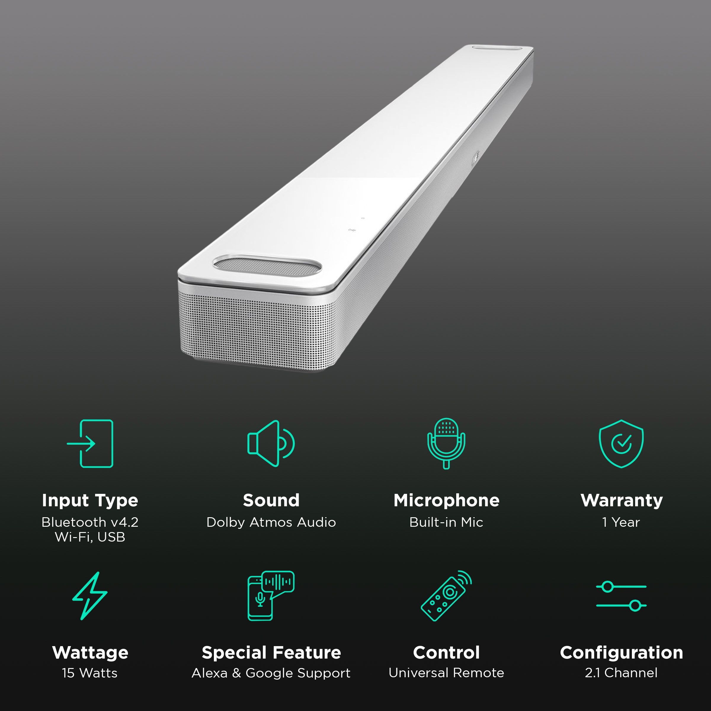 BOSE Smart 900 Bluetooth Soundbar with Remote (Dolby Atmos, 2.1 Channel, Arctic White) BOSE Smart 900 Bluetooth Soundbar with Remote (Dolby Atmos, 2.1 Channel, Arctic White)_2