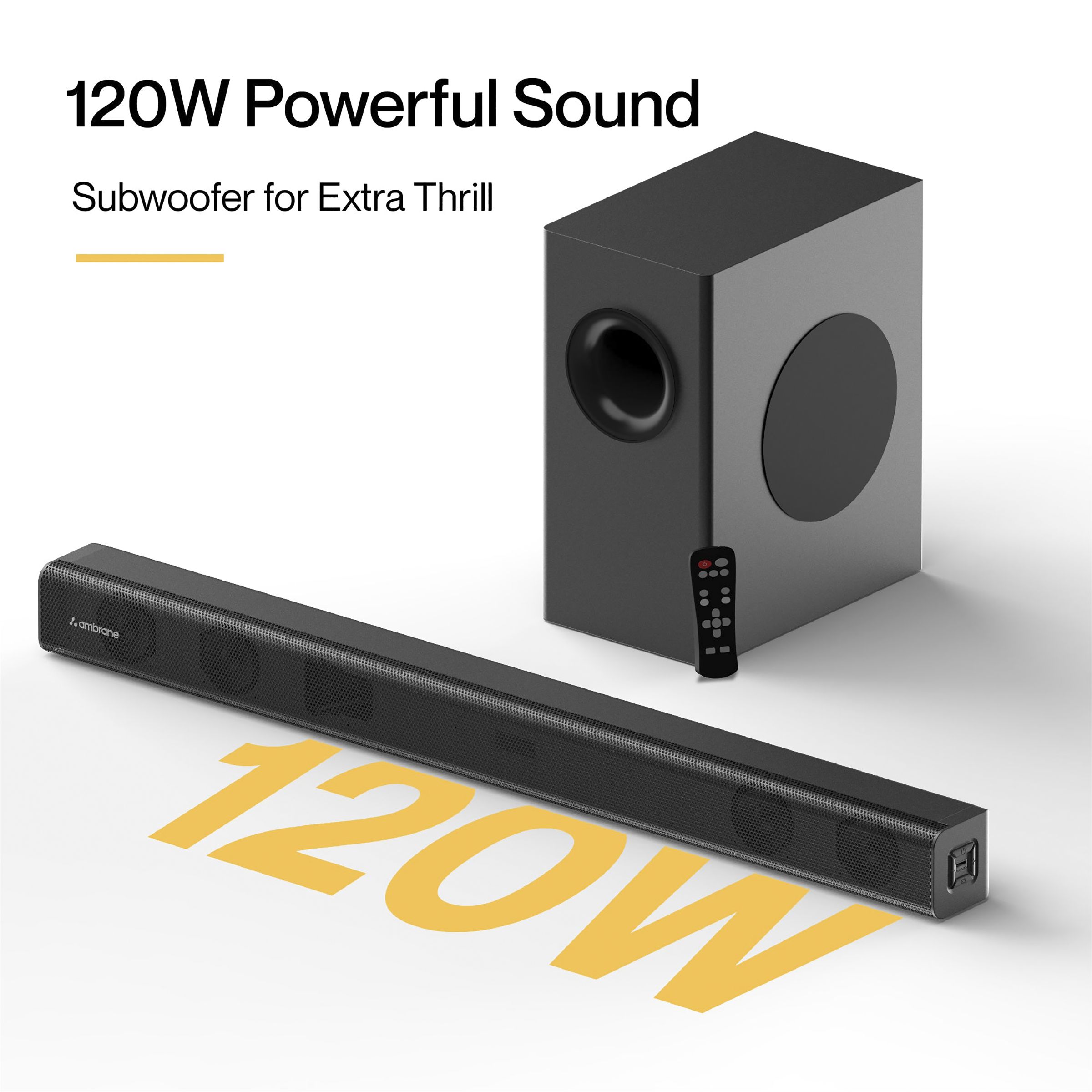 ambrane Evoke Bar 120W Bluetooth Soundbar with Remote (Surround Sound, 2.1 Channel, Black)_5