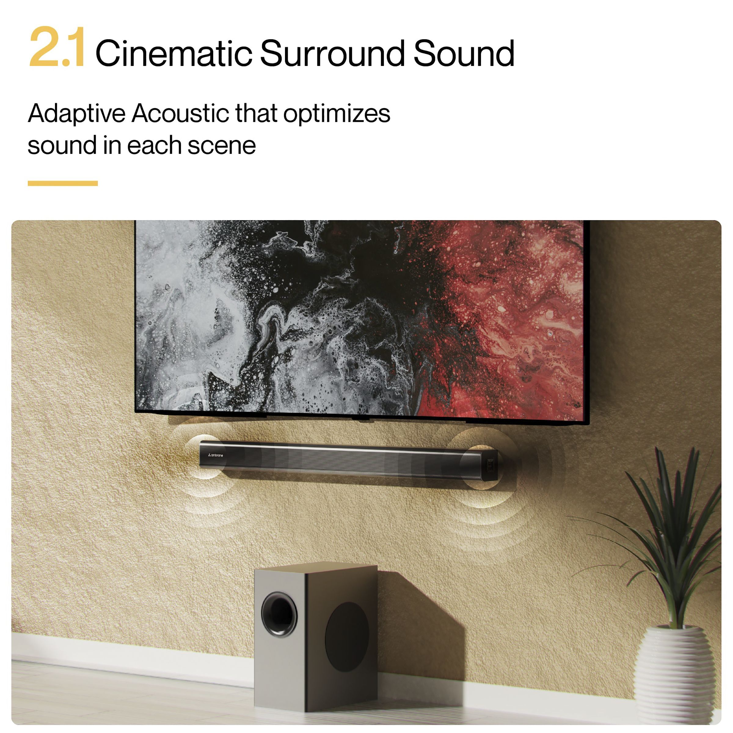 ambrane Evoke Bar 120W Bluetooth Soundbar with Remote (Surround Sound, 2.1 Channel, Black)_6