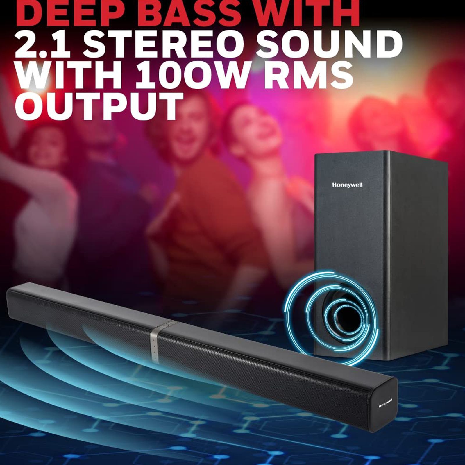 Honeywell Trueno U1000 Duo 100W Bluetooth Soundbar with Remote (Dynamic Sound, 2.1 Channel, Black)_7