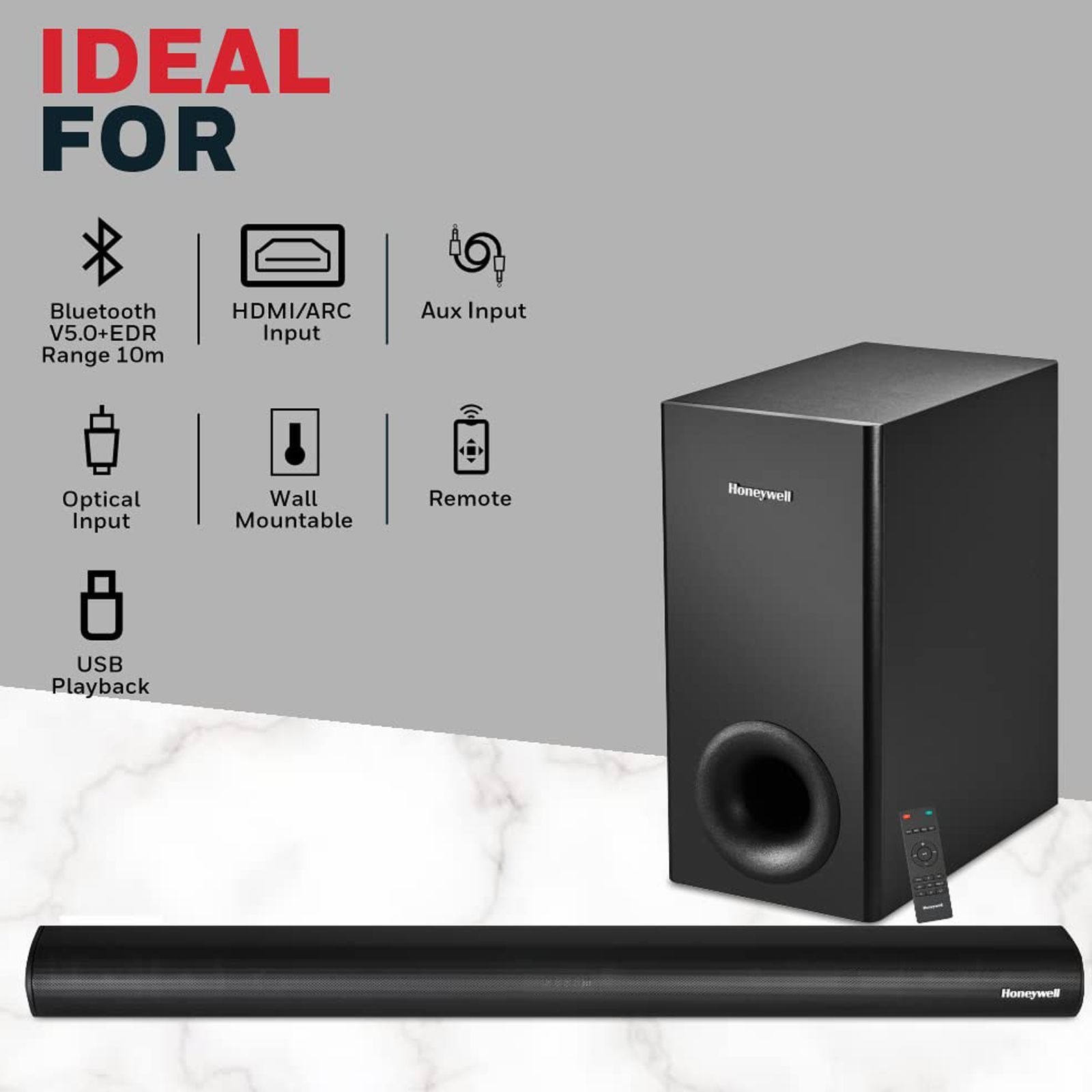 Honeywell TRUENO U3000 160W Bluetooth Soundbar with Remote (3 EQ Mode, 2.1 Channel, Black)_5