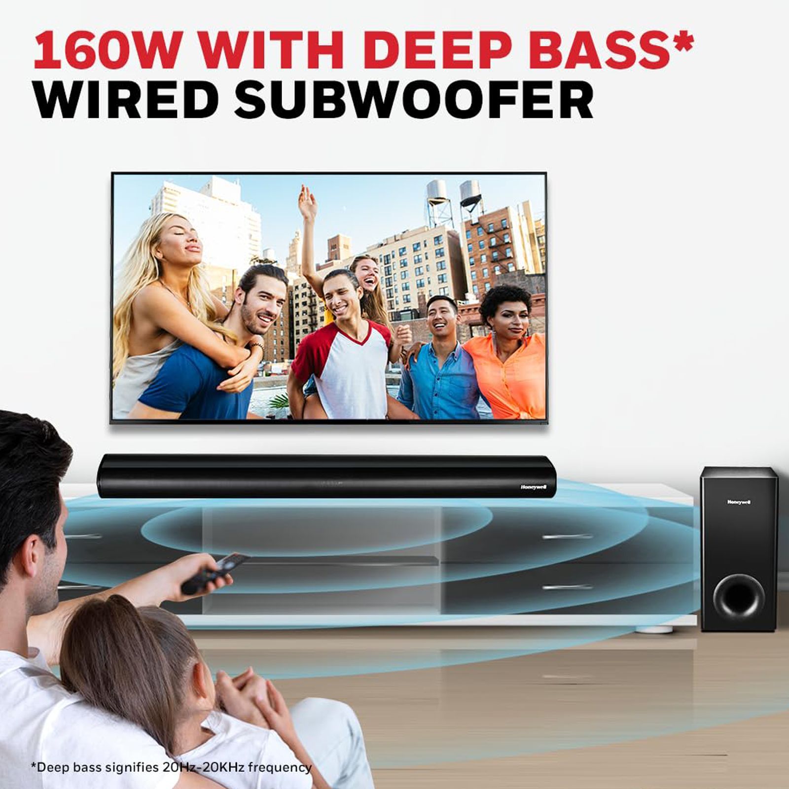 Honeywell TRUENO U3000 160W Bluetooth Soundbar with Remote (3 EQ Mode, 2.1 Channel, Black)_8