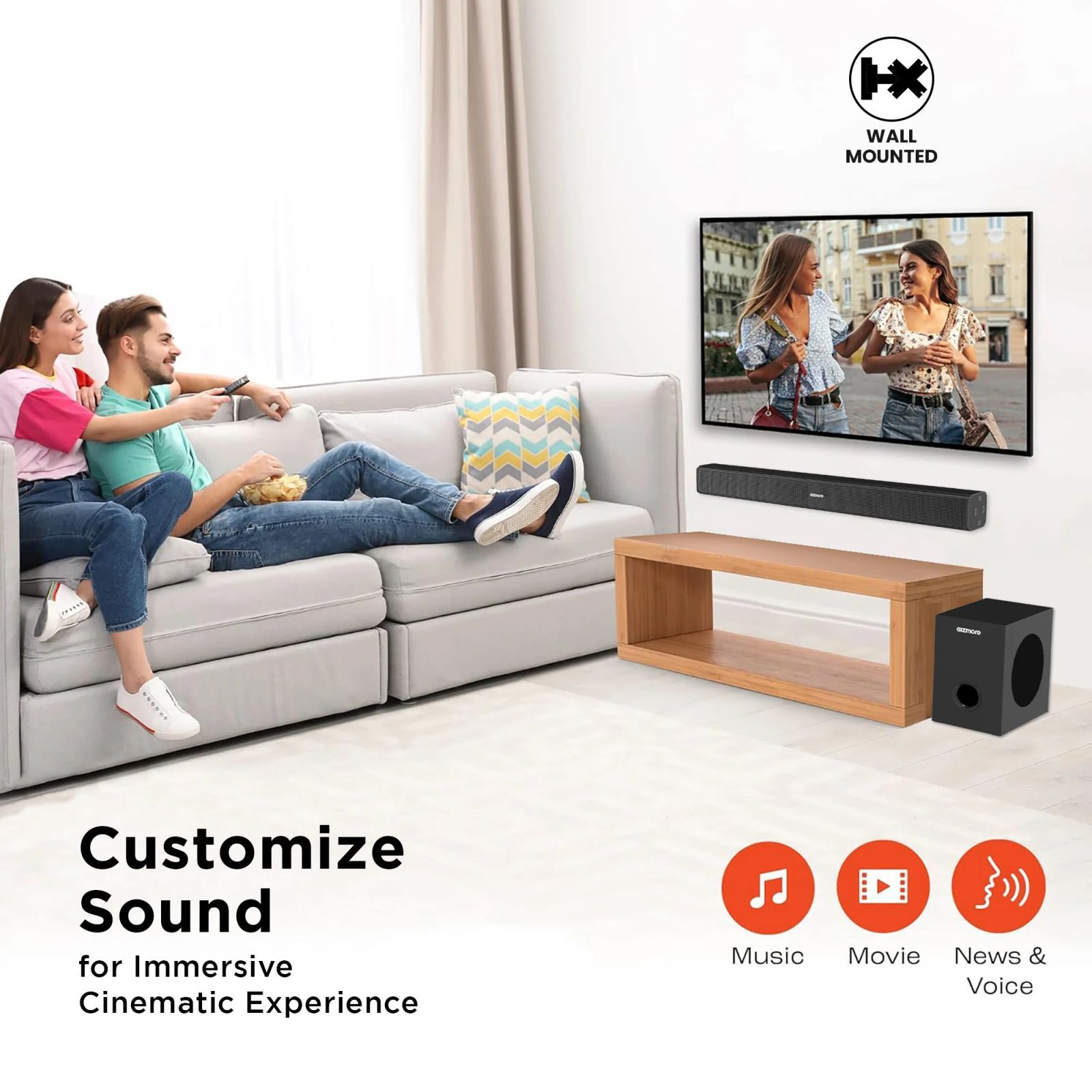 GIZmore BAR6000 60W Bluetooth Soundbar with Remote (360 Degree Surround Sound, 2.1 Channel, Black)_6