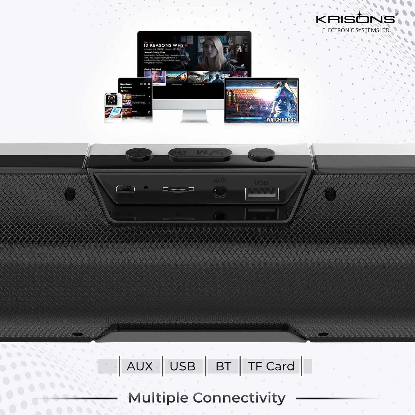 Krisons WonderBar 20W Bluetooth Soundbar (Deep Bass Audio, 5.0 Channel, Silver)_8