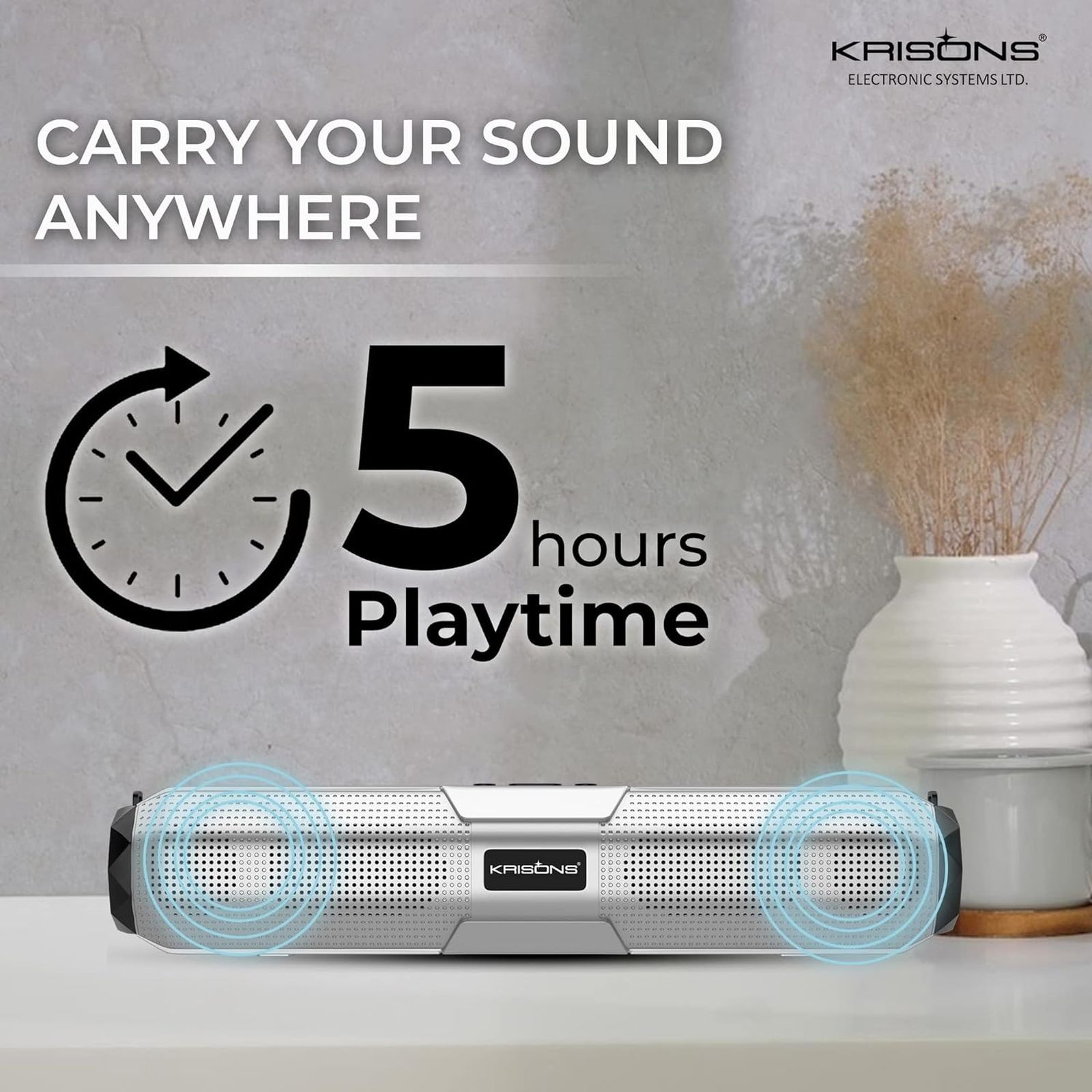 Krisons WonderBar 20W Bluetooth Soundbar (Deep Bass Audio, 5.0 Channel, Silver)_6