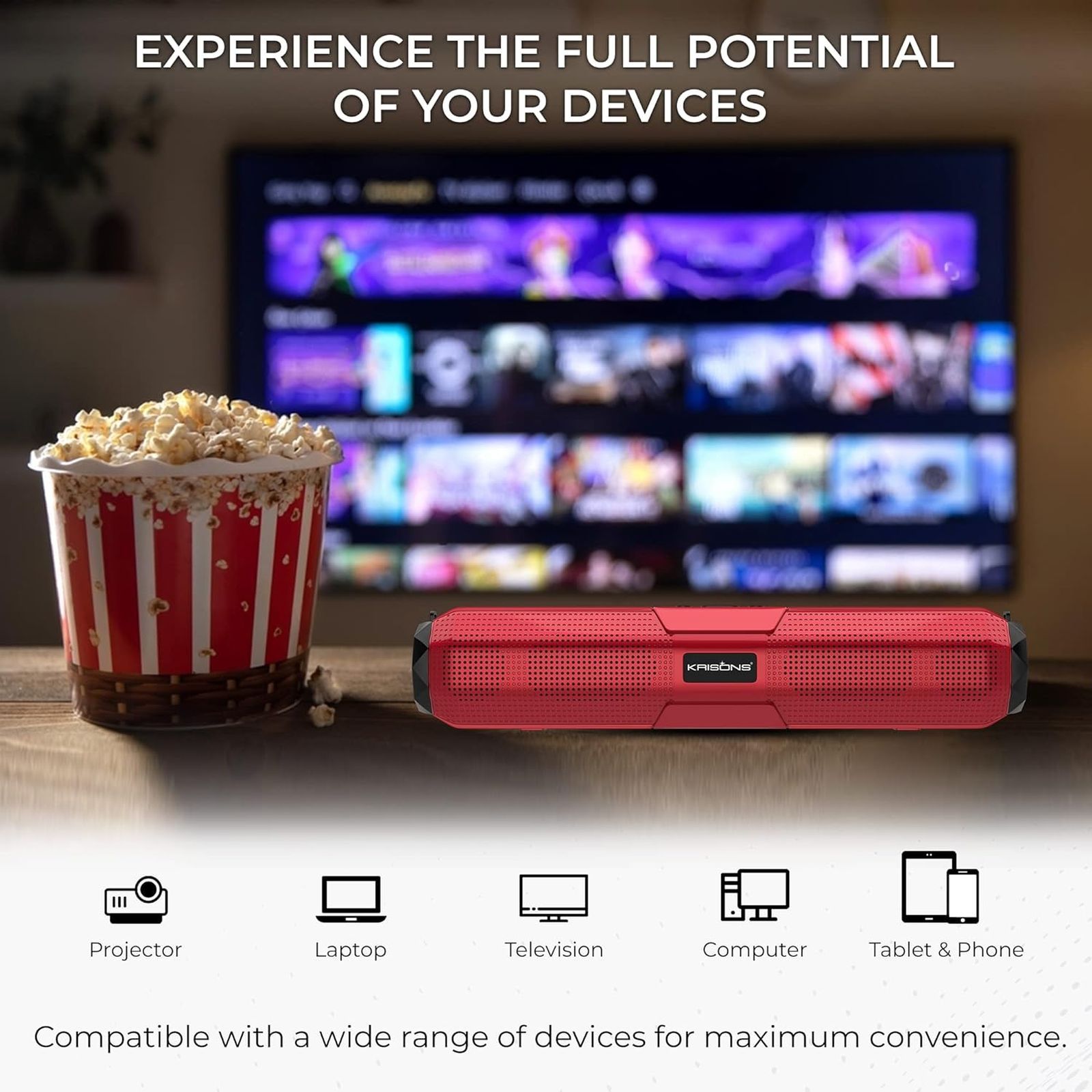 Krisons WonderBar 20W Bluetooth Soundbar (Deep Bass Audio, 5.0 Channel, Red)_7