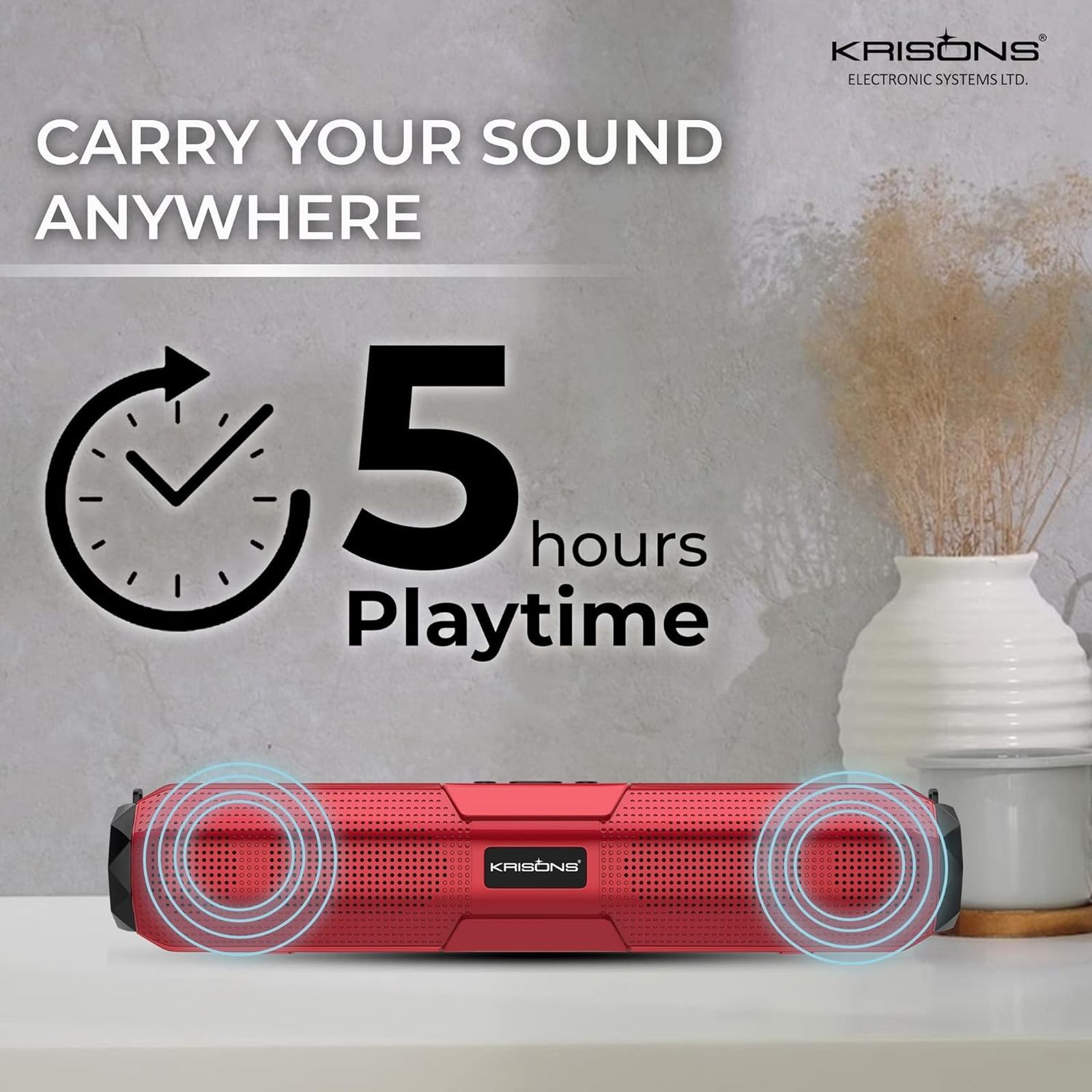 Krisons WonderBar 20W Bluetooth Soundbar (Deep Bass Audio, 5.0 Channel, Red)_6