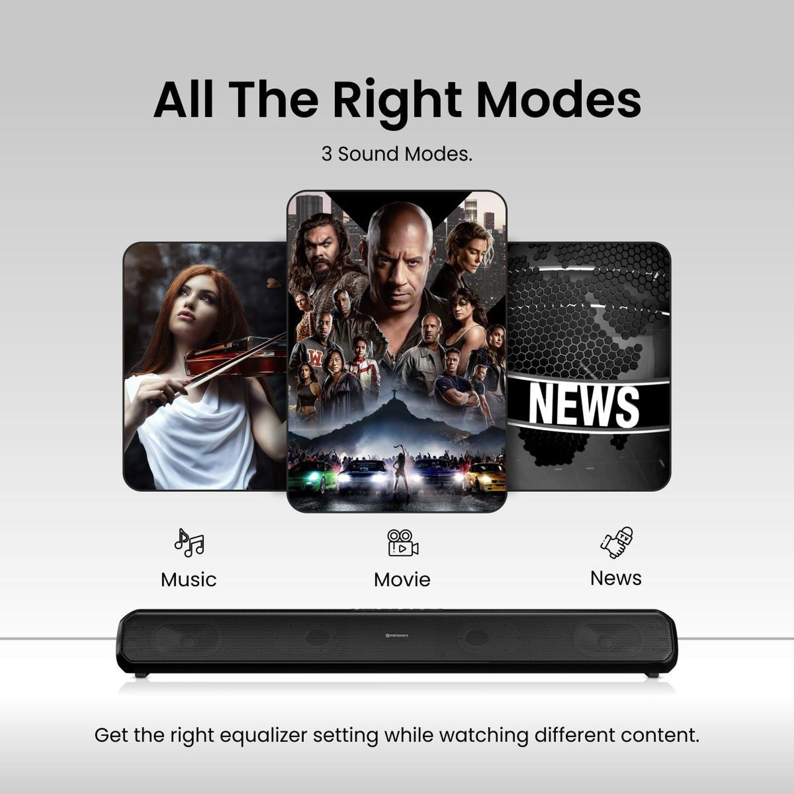 PORTRONICS Pure Sound Pro X1 100W Bluetooth Soundbar with Remote (3 EQ Modes, 2.1 Channel, Black)_4