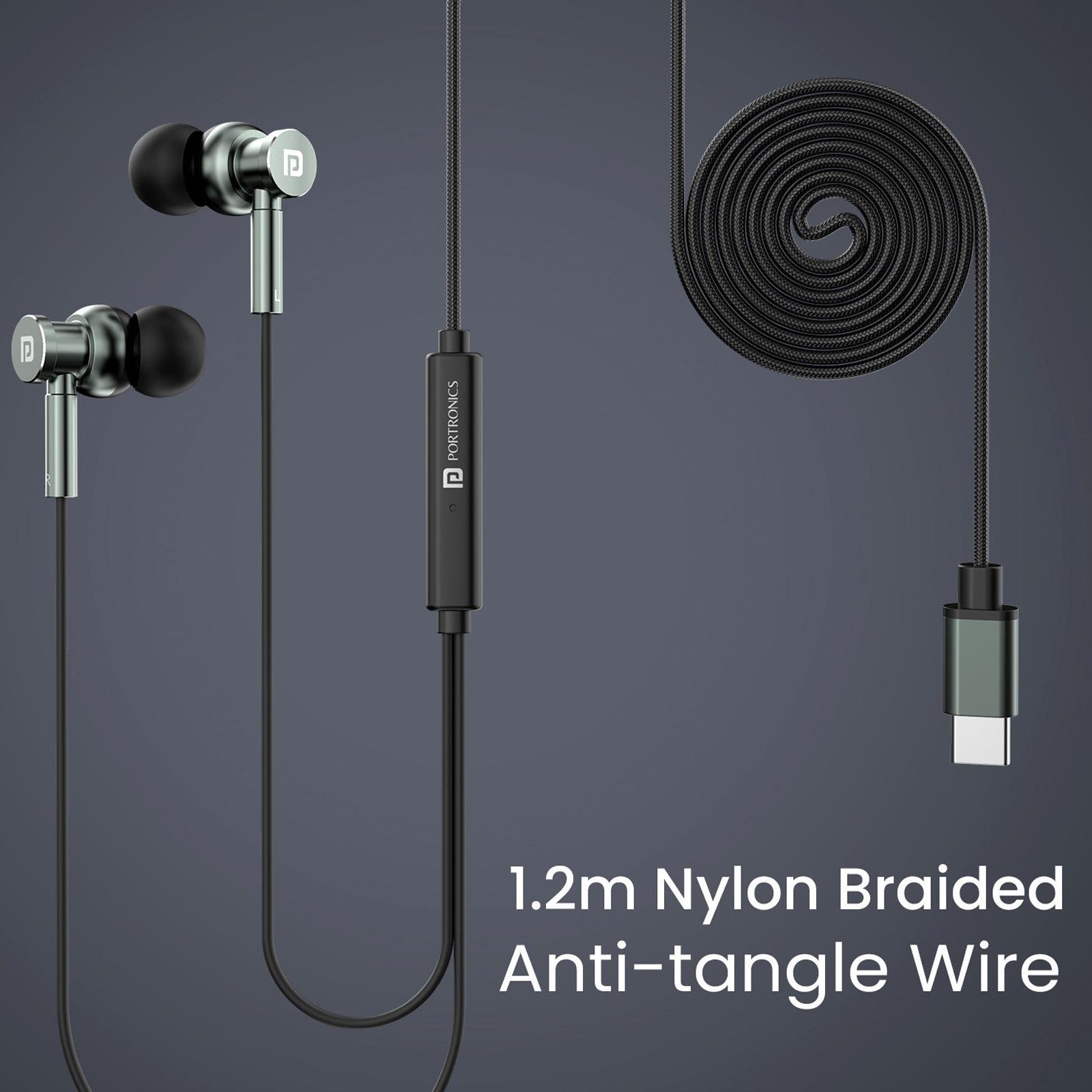 PORTRONICS Conch Tune C POR 2003 Wired Earphone with Mic (USB Type C Connector, In Ear, Grey)_9