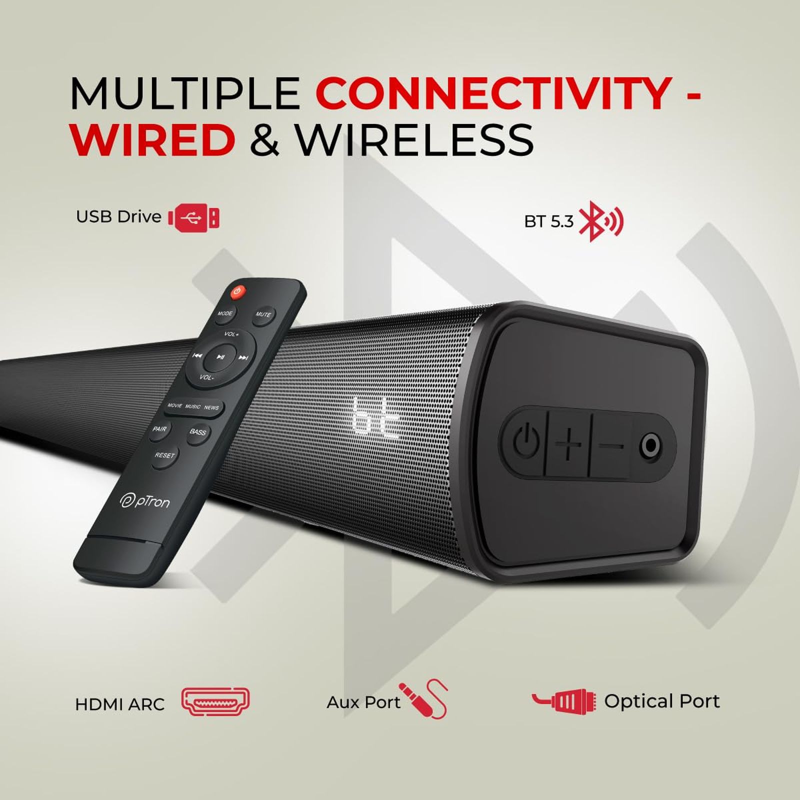 pTron Jazz Pro 120W Bluetooth Soundbar with Remote (Bass Boost, 2.1 Channel, Black)_6