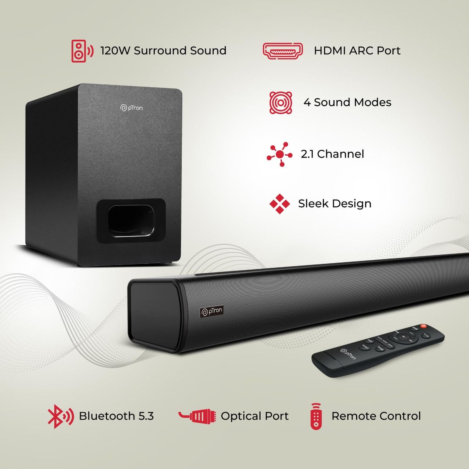 pTron Jazz Pro 120W Bluetooth Soundbar with Remote (Bass Boost, 2.1 Channel, Black)_8