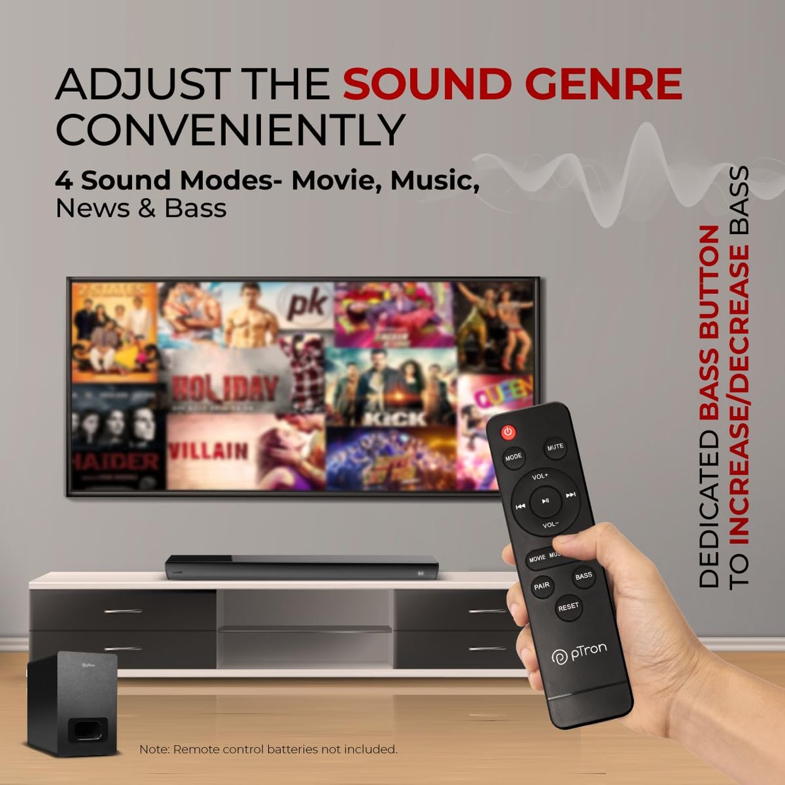 pTron Jazz Pro 120W Bluetooth Soundbar with Remote (Bass Boost, 2.1 Channel, Black)_4