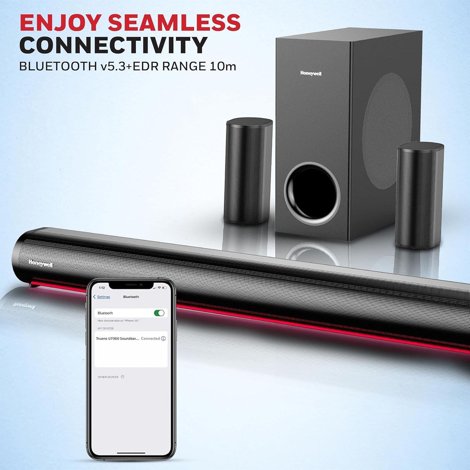 Honeywell Trueno U7000 500W Bluetooth Soundbar with Remote (Dolby Audio, 5.1 Channel, Black)_6