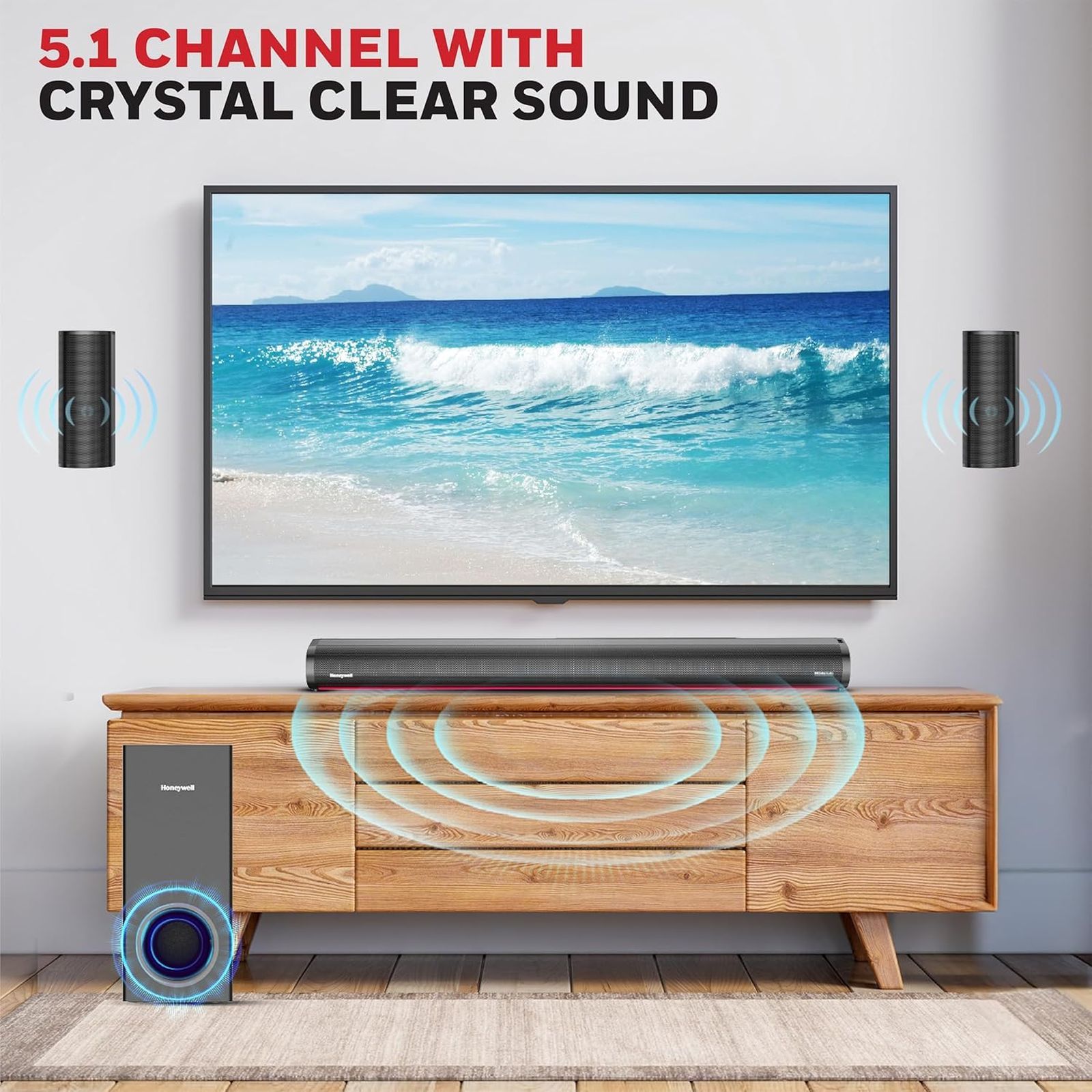 Honeywell Trueno U7000 500W Bluetooth Soundbar with Remote (Dolby Audio, 5.1 Channel, Black)_7