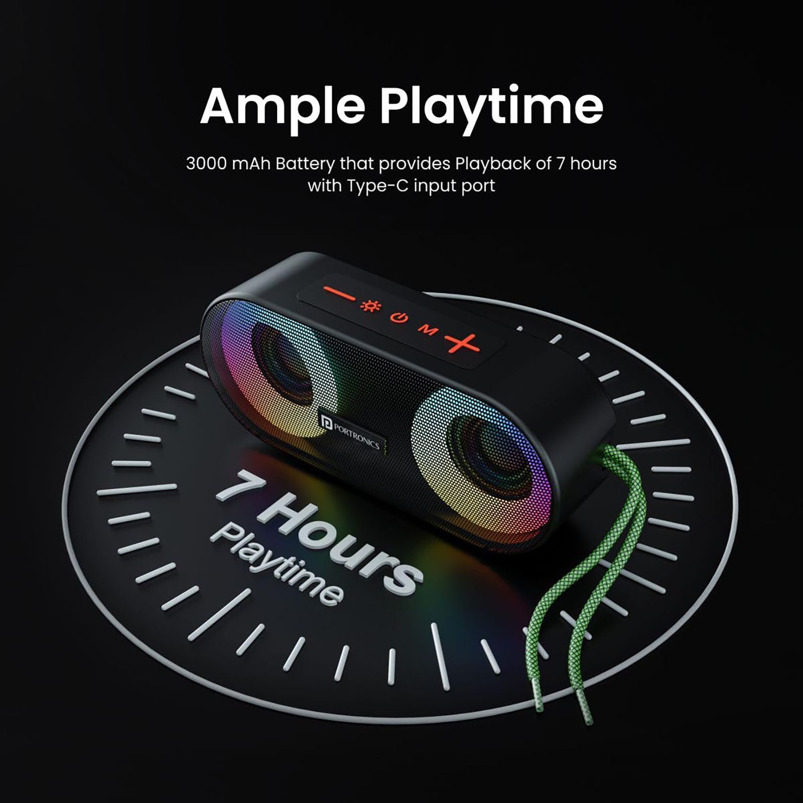 PORTRONICS PIXEL 3 10W Portable Bluetooth Speaker (IPX7 Water Resistant, 7 Hours Playtime, Black) PORTRONICS PIXEL 3 10W Portable Bluetooth Speaker (IPX7 Water Resistant, 7 Hours Playtime, Black)_7