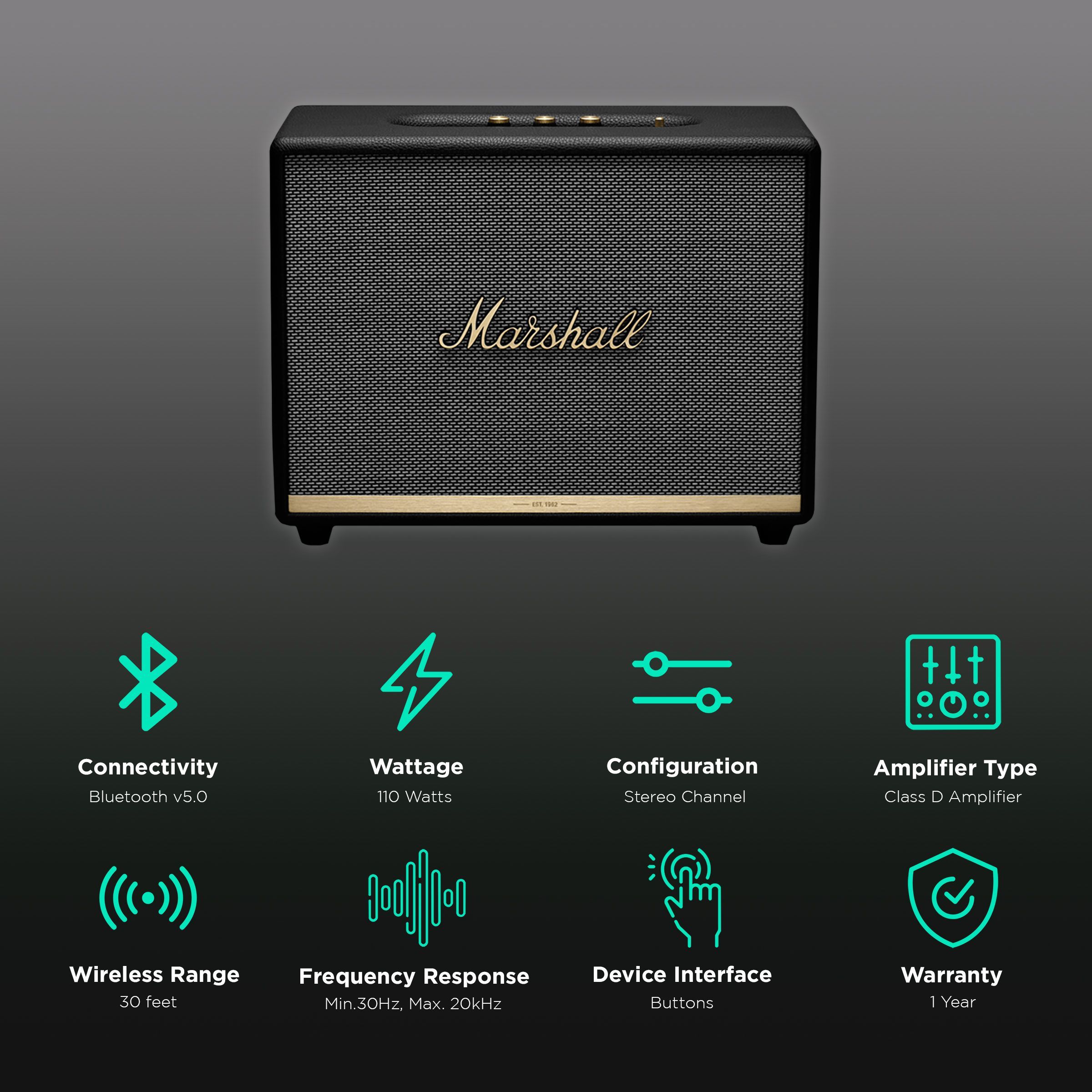 Marshall Woburn II 110W Bluetooth Speaker (Multi-Host Functionality, Stereo Channel, Black)_2