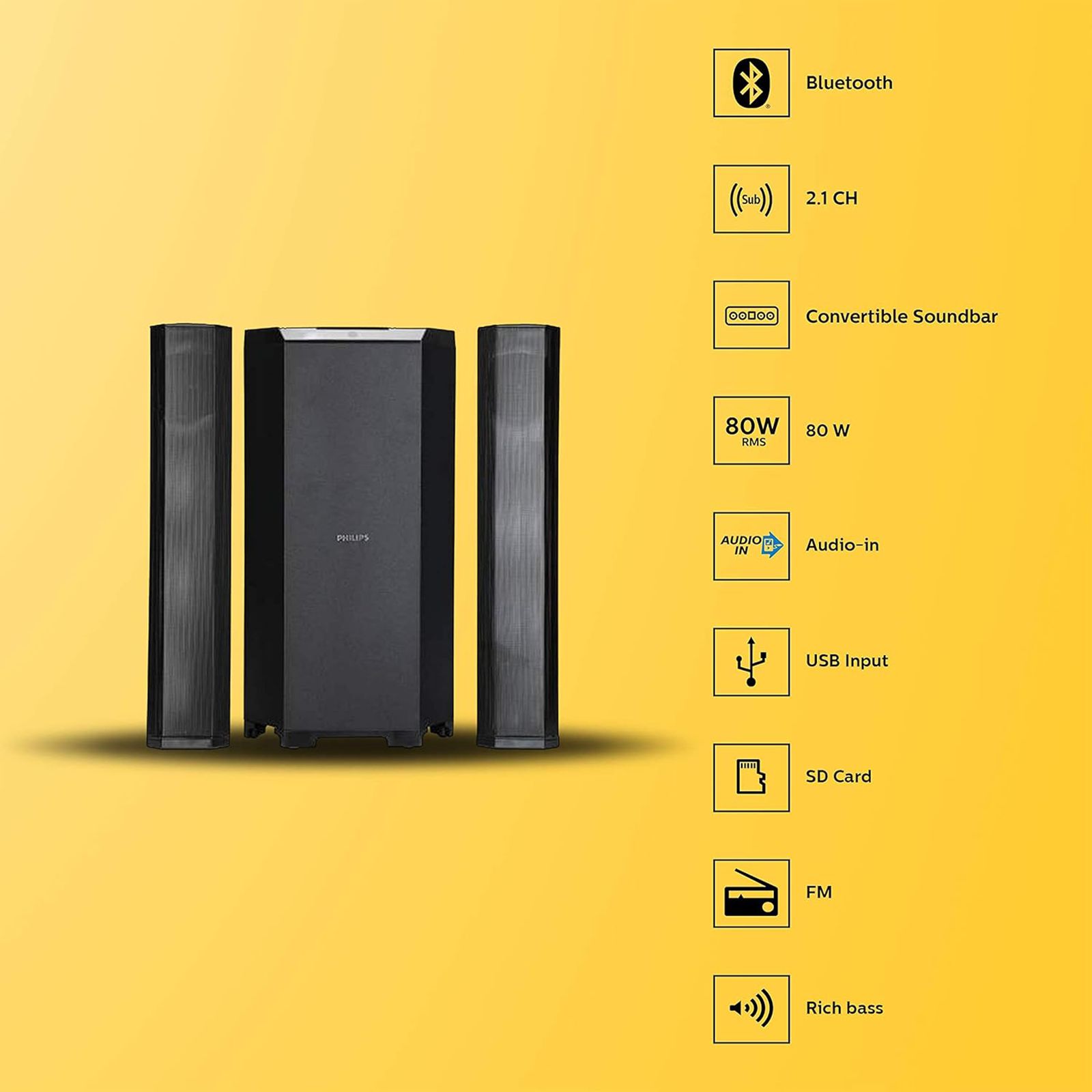 PHILIPS 80W Multimedia Speaker (High Fidelity Sound, 2.1 Channel, Black) PHILIPS 80W Multimedia Speaker (High Fidelity Sound, 2.1 Channel, Black)_10