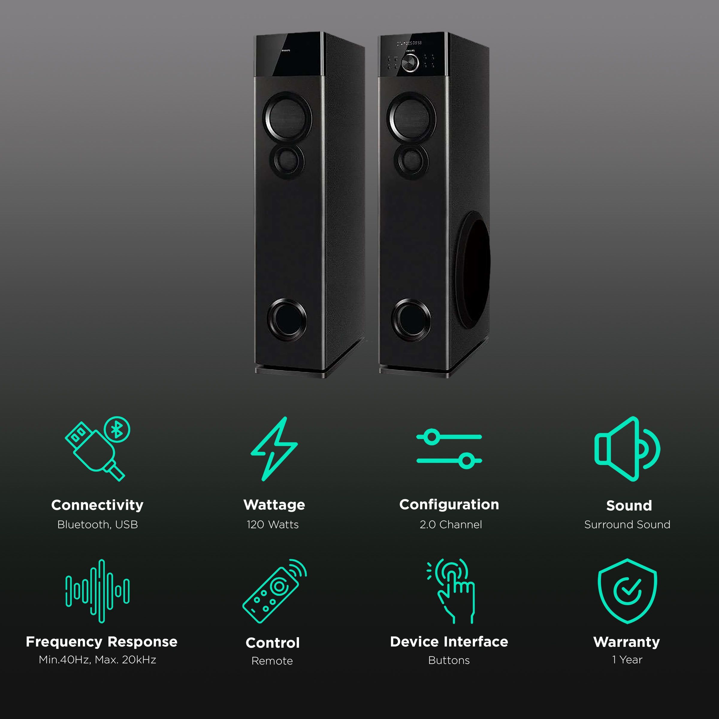 PHILIPS 120W Multimedia Speaker (Surround Sound, 2.0 Channel, Black) PHILIPS 120W Multimedia Speaker (Surround Sound, 2.0 Channel, Black)_2