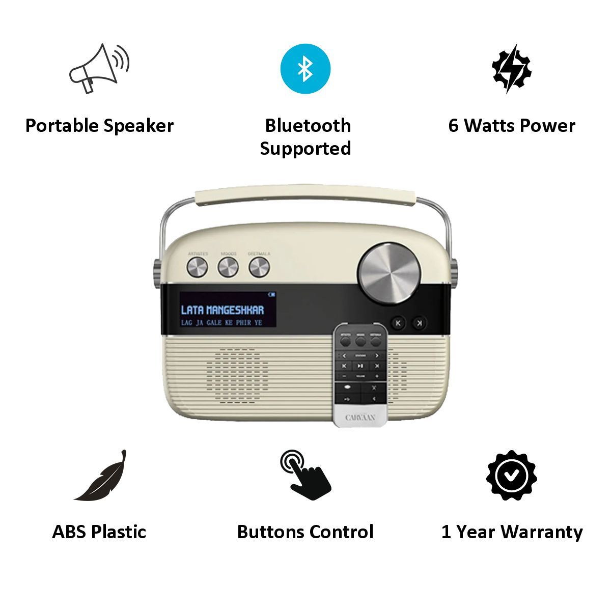 SAREGAMA Carvaan 6W Portable Bluetooth Speaker (5000 Pre Loaded Songs, Stereo Channel, White) SAREGAMA Carvaan 6W Portable Bluetooth Speaker (5000 Pre Loaded Songs, Stereo Channel, White)_3