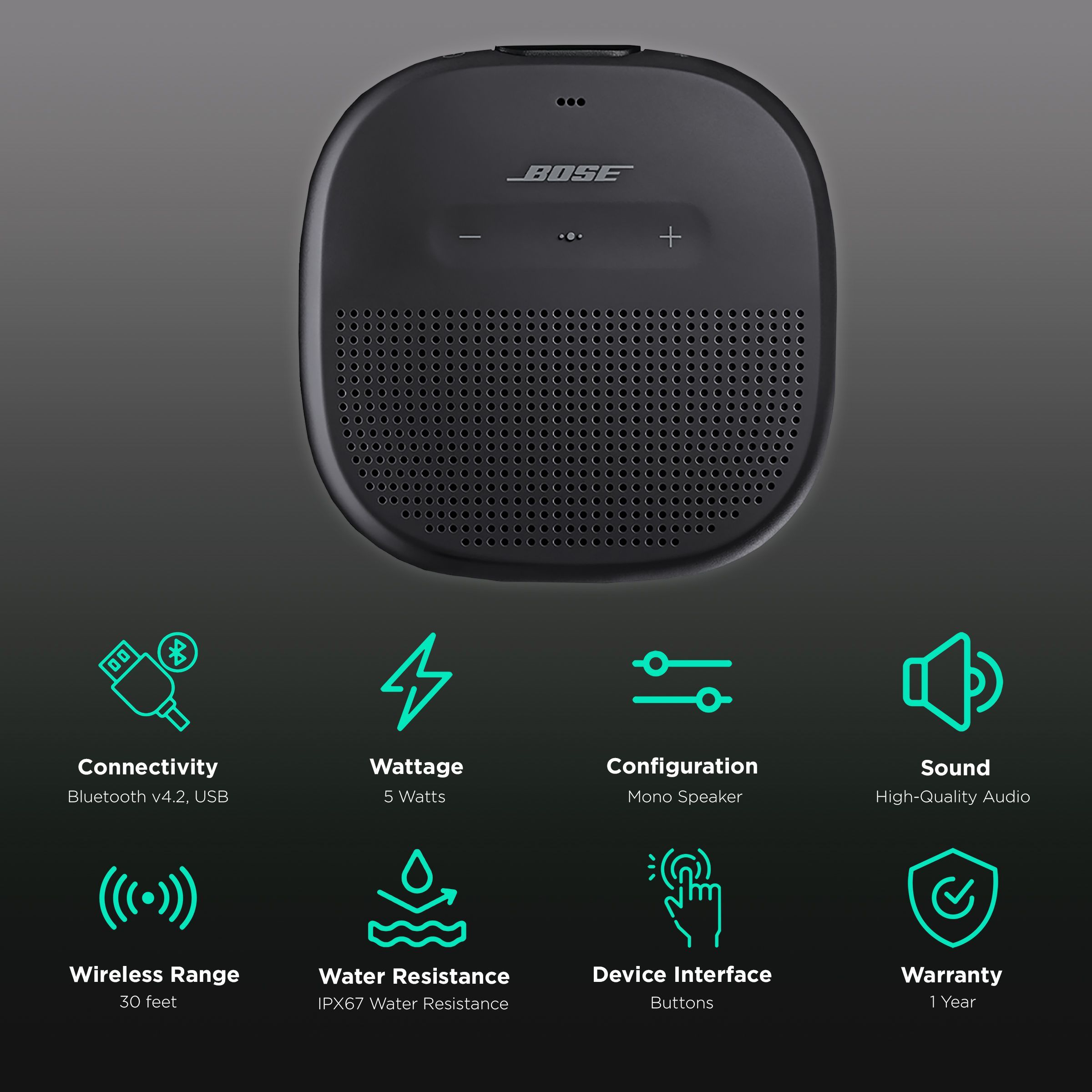 BOSE SoundLink Micro 5W Portable Bluetooth Speaker (IPX67 Water Resistant, Stereo Sound, Mono Speaker, Black) BOSE SoundLink Micro 5W Portable Bluetooth Speaker (IPX67 Water Resistant, Stereo Sound, Mono Speaker, Black)_2