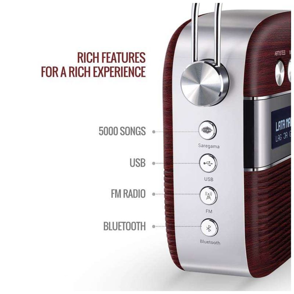 SAREGAMA Carvaan 6W Portable Bluetooth Speaker (5 Hours Playtime, Cherrywood Red)_7