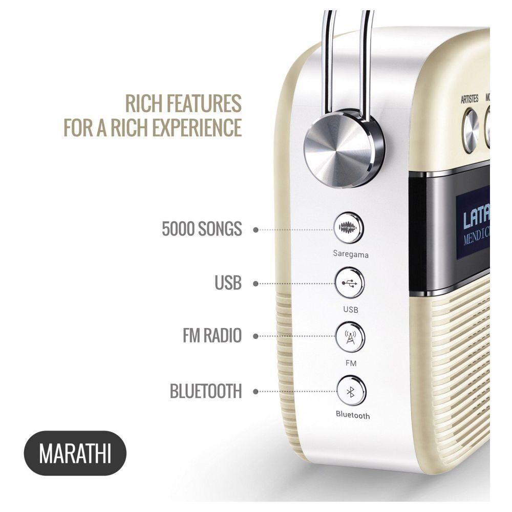 SAREGAMA Carvaan Marathi 6W Portable Bluetooth Speaker (5 Hours Playtime, Stereo Channel, Porcelain White)_13