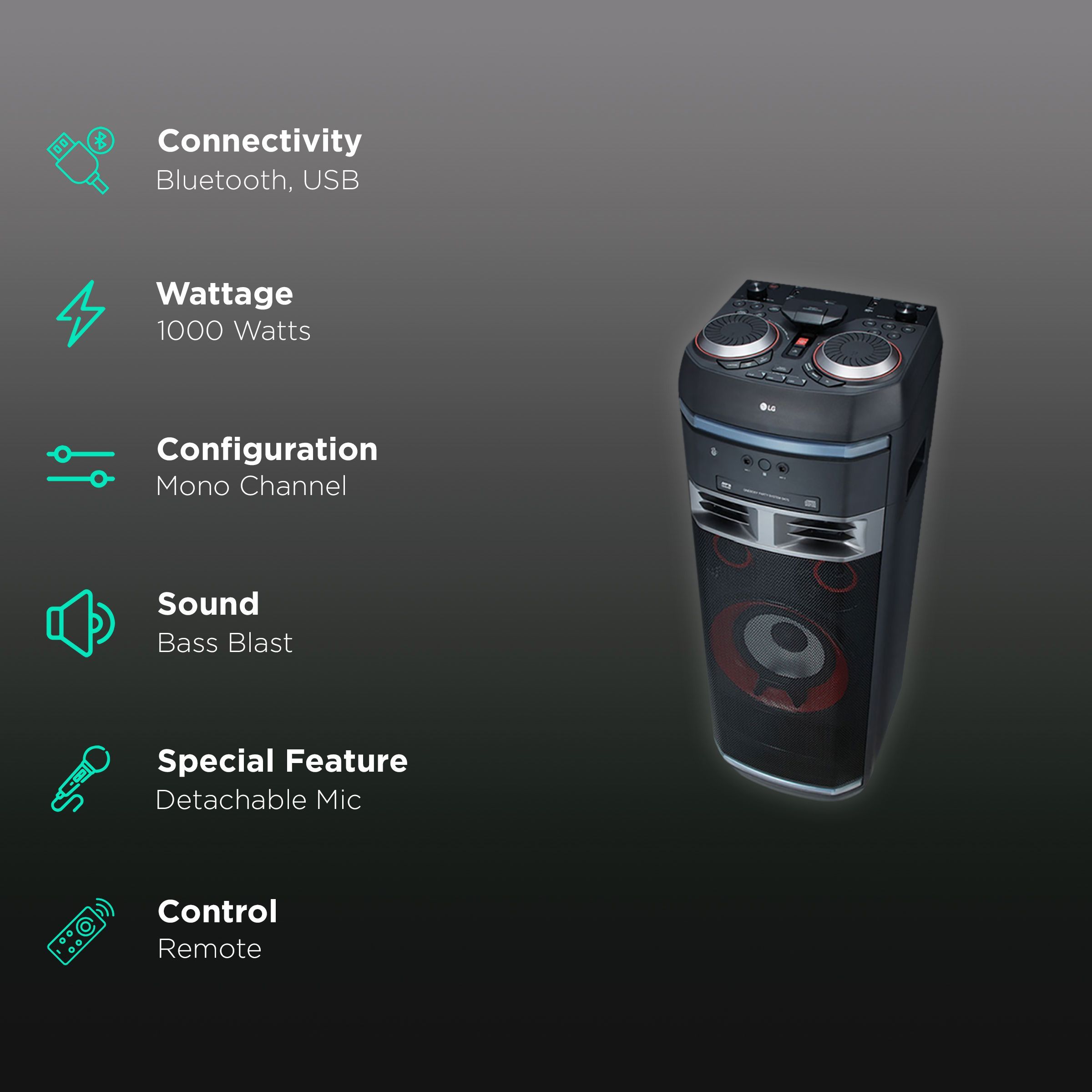 LG X-Boom 1000W Bluetooth Party Speaker with Mic (Bass Blast EQ, Mono Channel, Black) LG X-Boom 1000W Bluetooth Party Speaker with Mic (Bass Blast EQ, Mono Channel, Black)_2