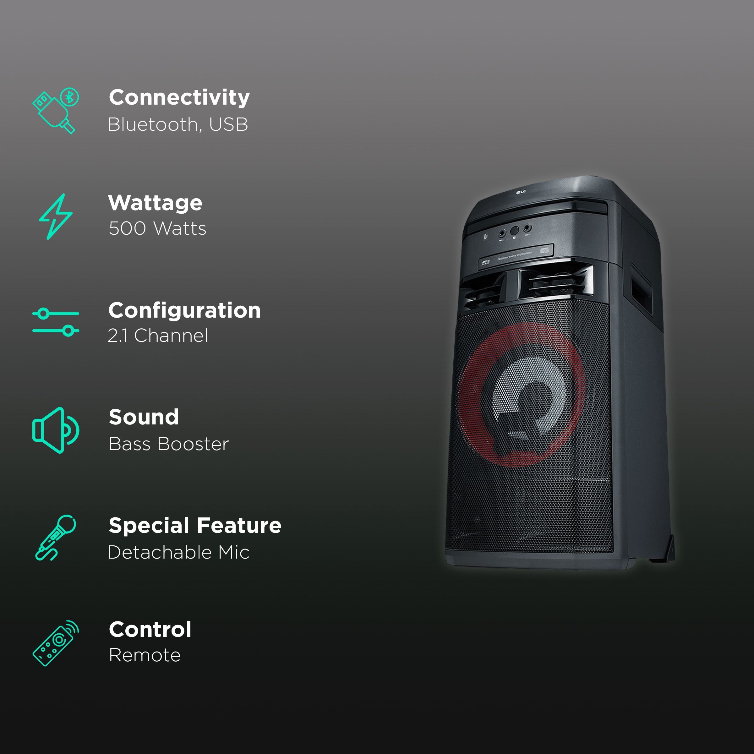 LG X-Boom 500W Bluetooth Party Speaker with Mic (Bass Booster, 2.1 Channel, Black)_2