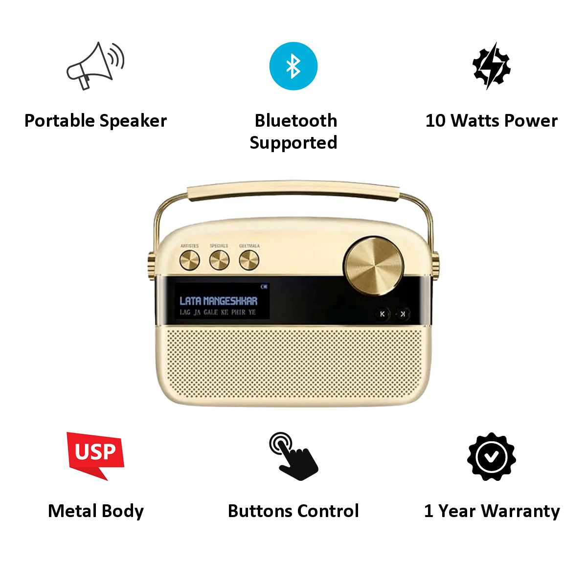 SAREGAMA Carvaan 10W Portable Bluetooth Speaker (5000 Pre Loaded Songs, Stereo Channel, Champagne Gold) SAREGAMA Carvaan 10W Portable Bluetooth Speaker (5000 Pre Loaded Songs, Stereo Channel, Champagne Gold)_3