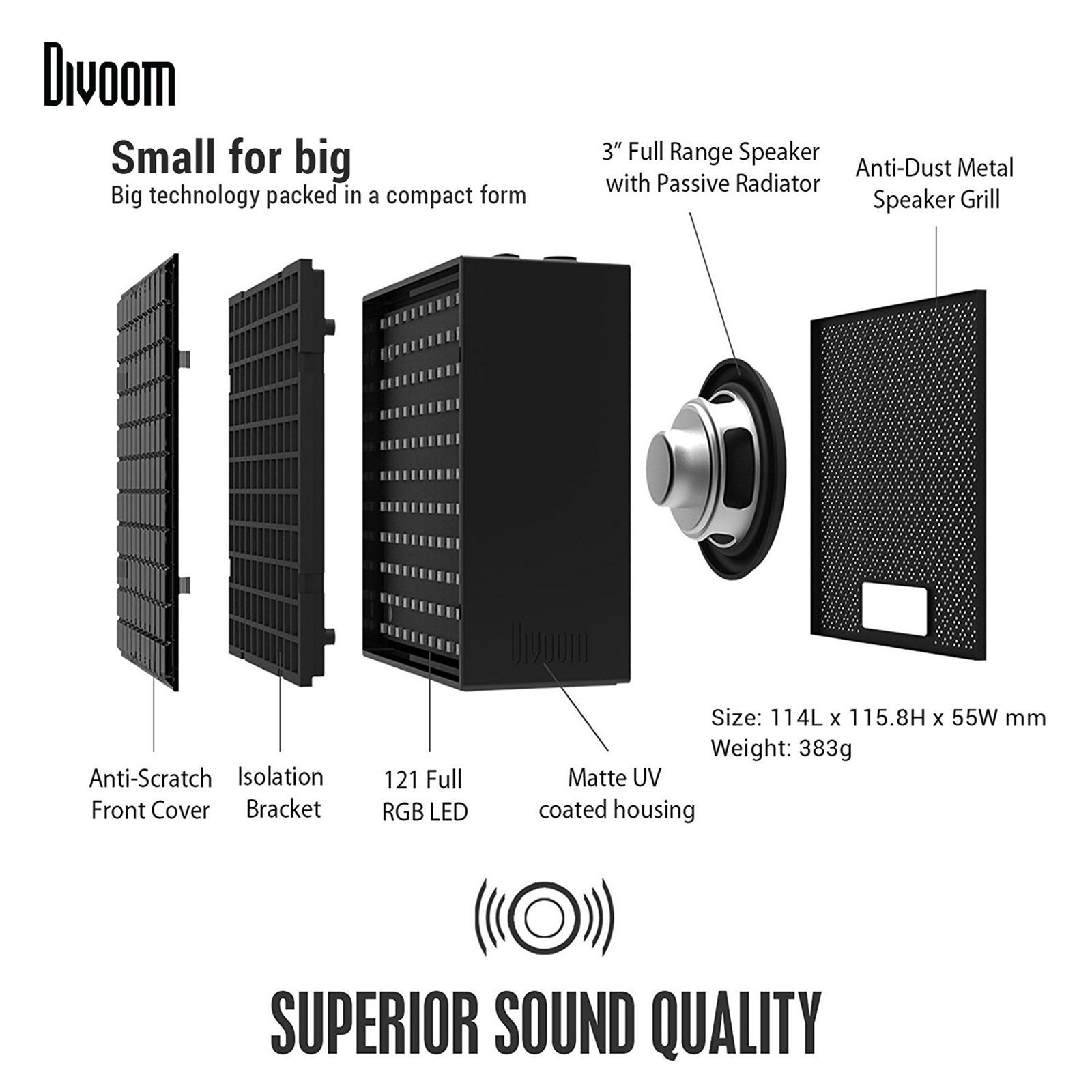 Divoom TIMEBOX 5W Portable Bluetooth Speaker (Smart Alarm, Ivory)_12