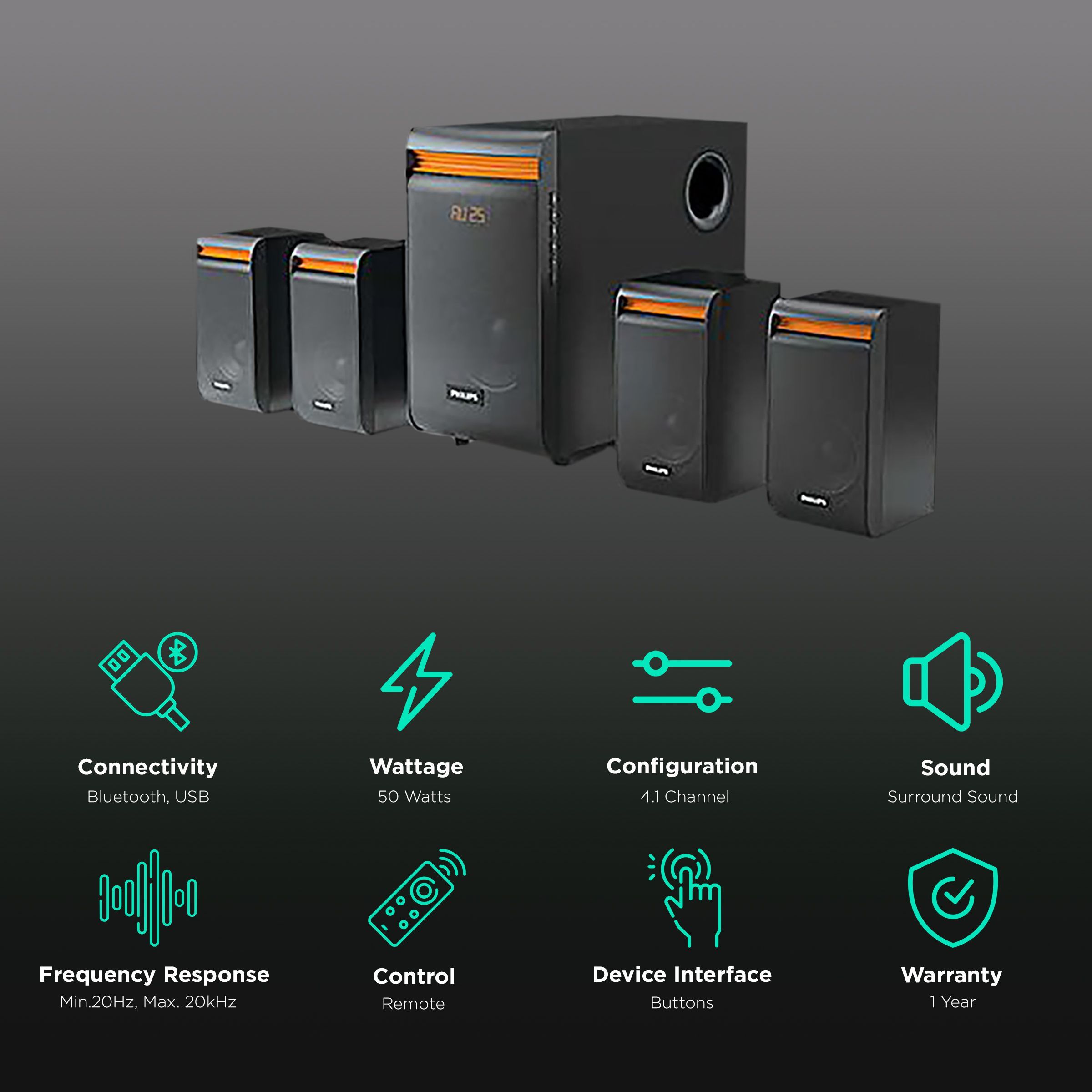 PHILIPS 50W Multimedia Speaker (Surround Sound, 4.1 Channel, Black)_2