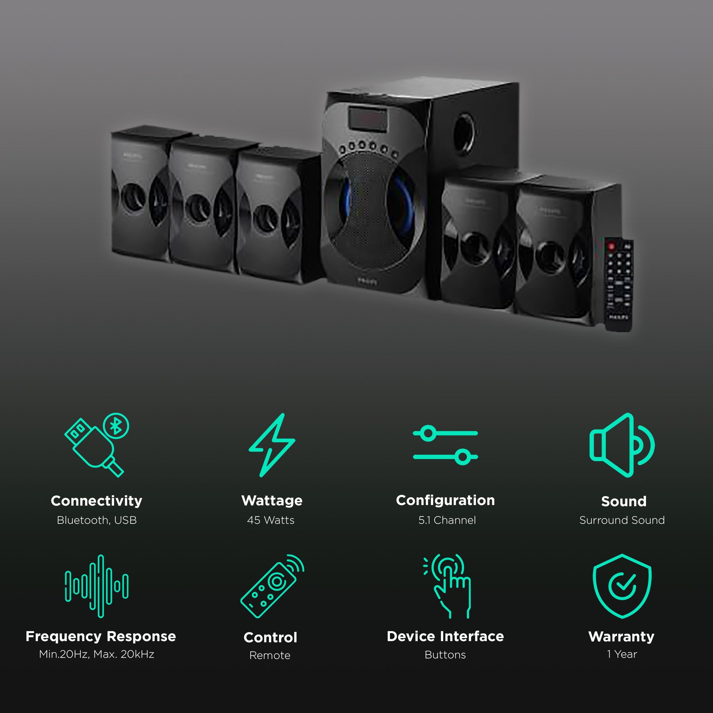 PHILIPS 45W Multimedia Speaker (Surround Sound, 5.1 Channel, Black)_2