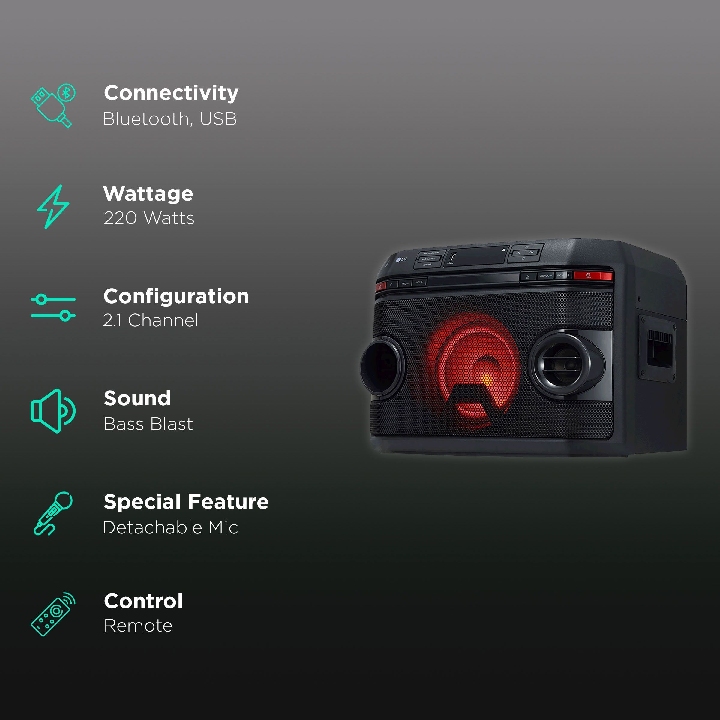 LG X-Boom 220W Bluetooth Party Speaker with Mic (Bass Blast EQ, 2.1 Channel, Black)_2