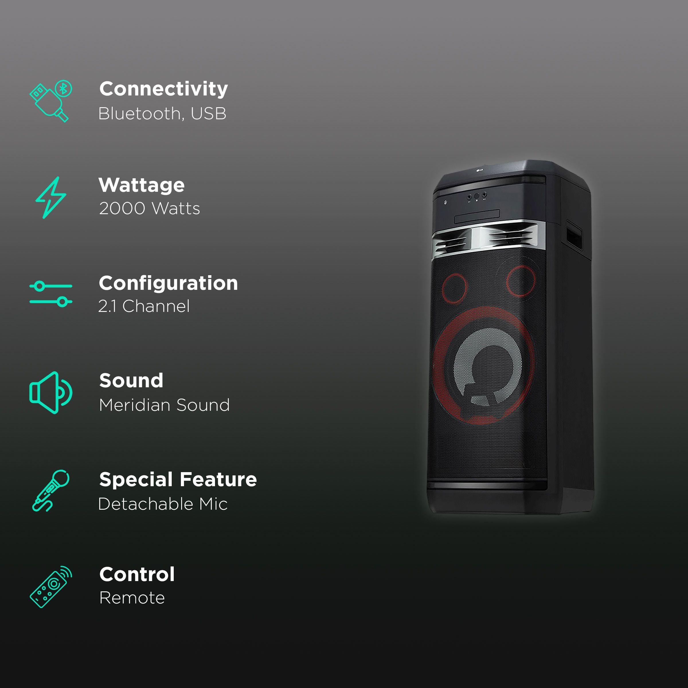 LG X-Boom 2000W Bluetooth Party Speaker with Mic (Bass Booster, 2.1 Channel, Black)_2