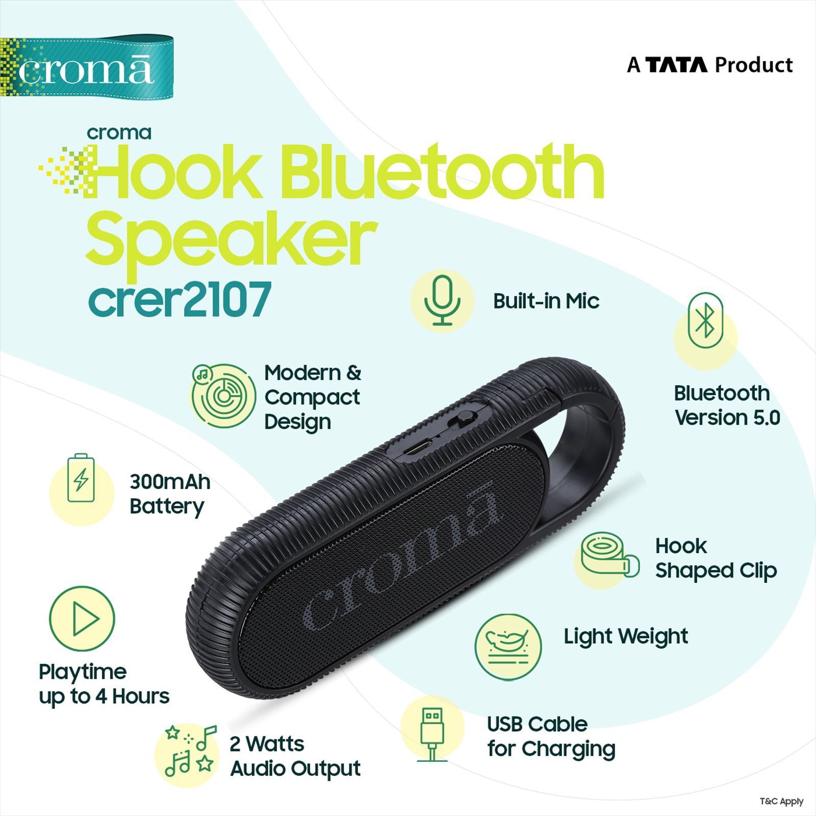 Croma 2W Portable Bluetooth Speaker (With Hook, Mono Channel, Black) Croma 2W Portable Bluetooth Speaker (With Hook, Mono Channel, Black)_5