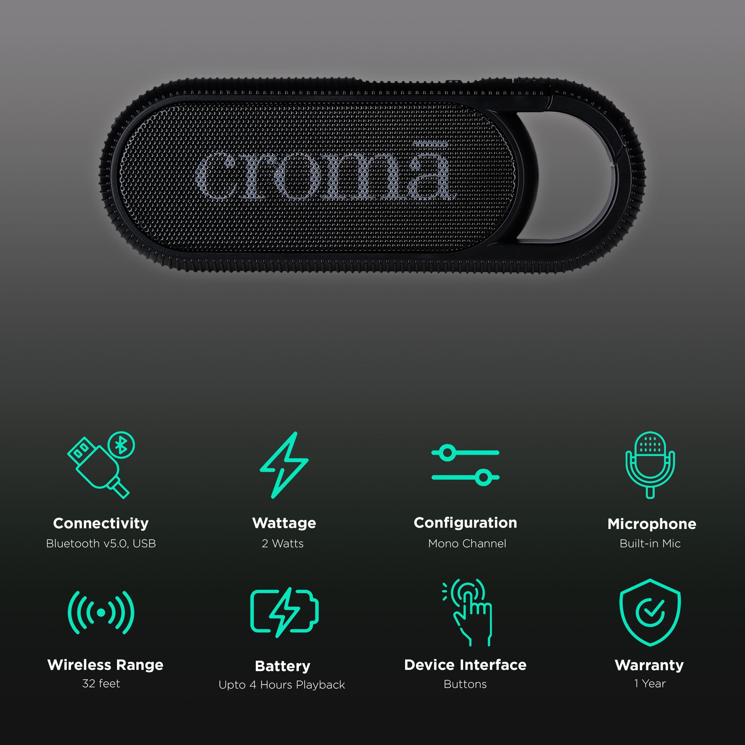 Croma 2W Portable Bluetooth Speaker (With Hook, Mono Channel, Black) Croma 2W Portable Bluetooth Speaker (With Hook, Mono Channel, Black)_2