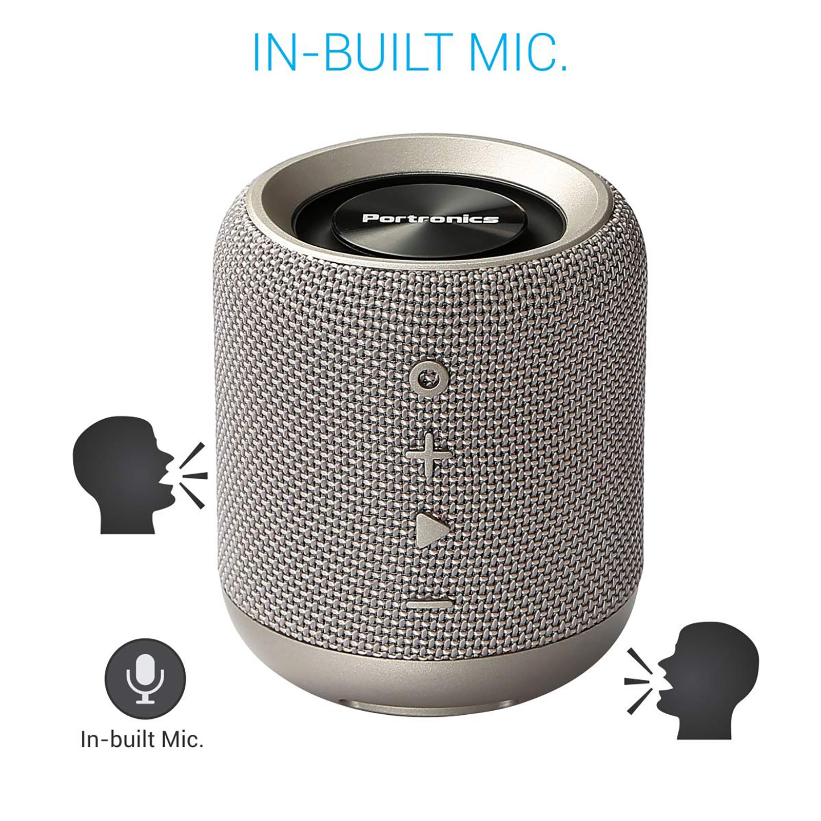 PORTRONICS SoundDrum 10W Portable Bluetooth Speaker (Water Resistant, 7 Hours Playtime, Stereo Channel, Grey)_5