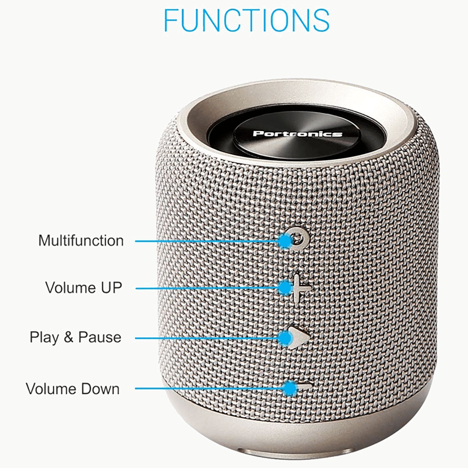PORTRONICS SoundDrum 10W Portable Bluetooth Speaker (Water Resistant, 7 Hours Playtime, Stereo Channel, Grey)_7
