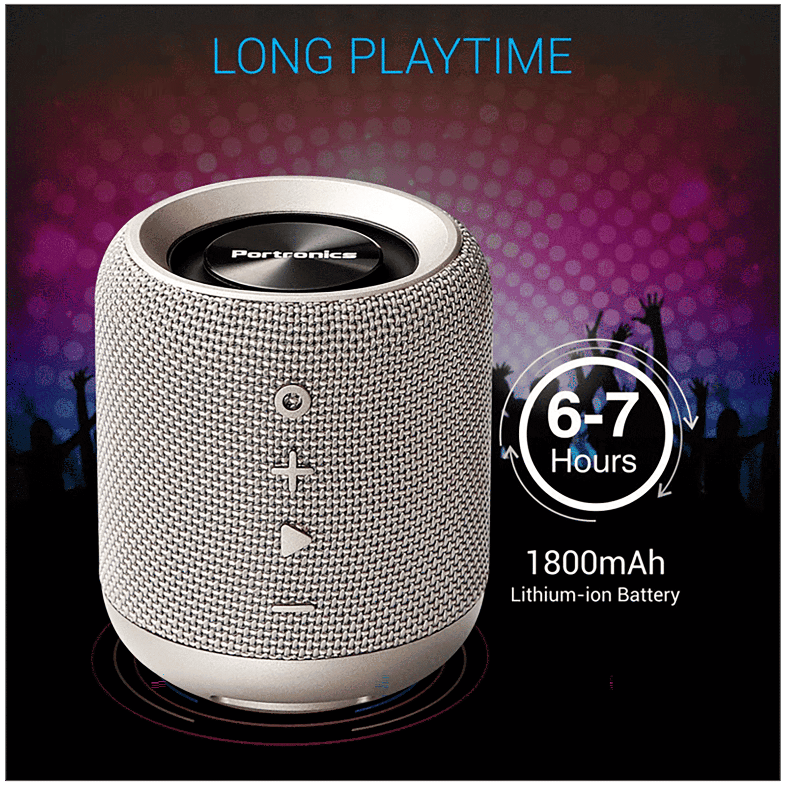 PORTRONICS SoundDrum 10W Portable Bluetooth Speaker (Water Resistant, 7 Hours Playtime, Stereo Channel, Grey)_8