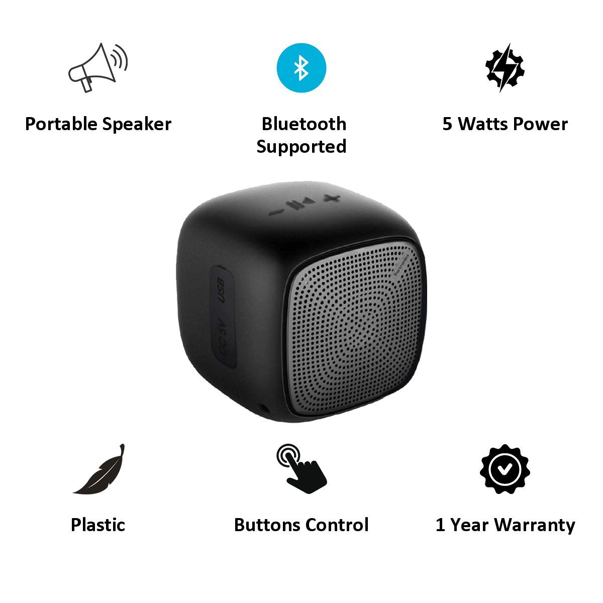 PORTRONICS Bounce 5W Portable Bluetooth Speaker (FM Connectivity, Stereo Channel, Black)_3