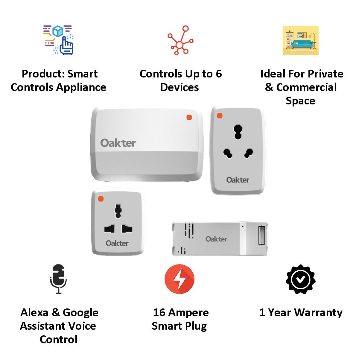 Oakter Alexa & Google Assistant Smart Home Kit For Home Appliances (Voice Control, White) Oakter Alexa & Google Assistant Smart Home Kit For Home Appliances (Voice Control, White)_2