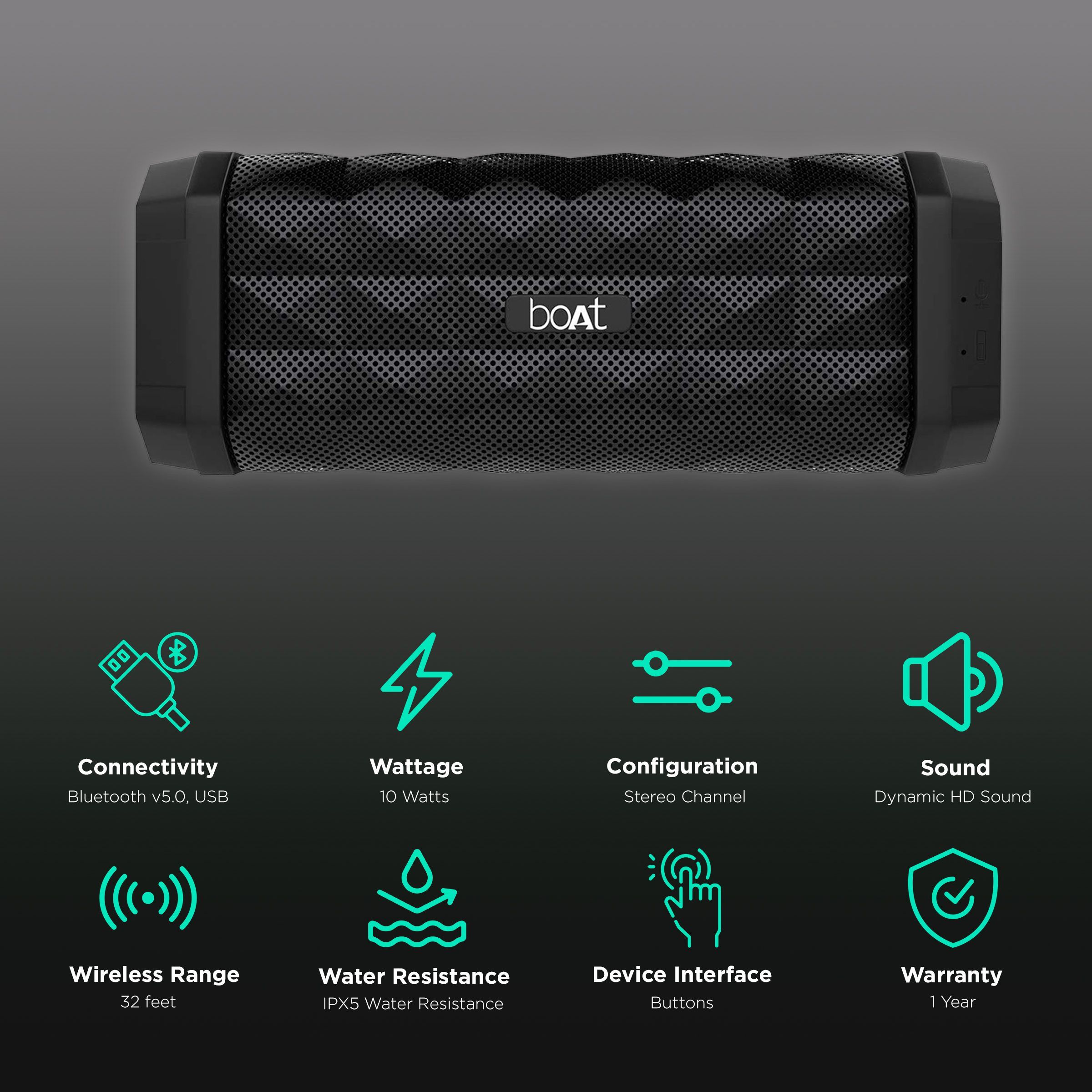boAt Stone 650R 10W Portable Bluetooth Speaker (IPX5 Water Resistant, 7 Hours Playtime, Stereo Channel, Black)_2