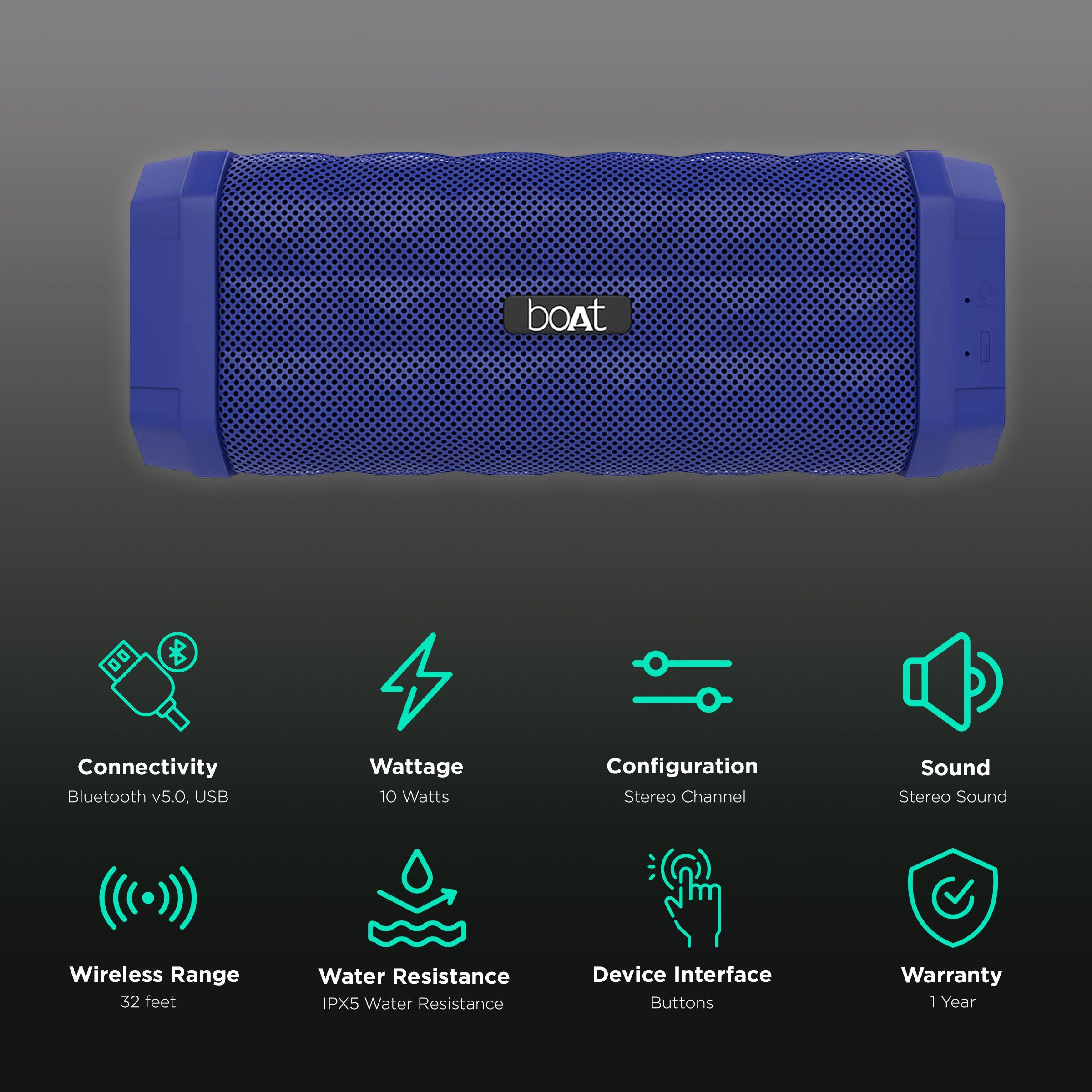 boAt Stone 650R 10W Portable Bluetooth Speaker (IPX5 Water Resistant, 7 Hours Playtime, Stereo Channel, Cobalt) boAt Stone 650R 10W Portable Bluetooth Speaker (IPX5 Water Resistant, 7 Hours Playtime, Stereo Channel, Cobalt)_2