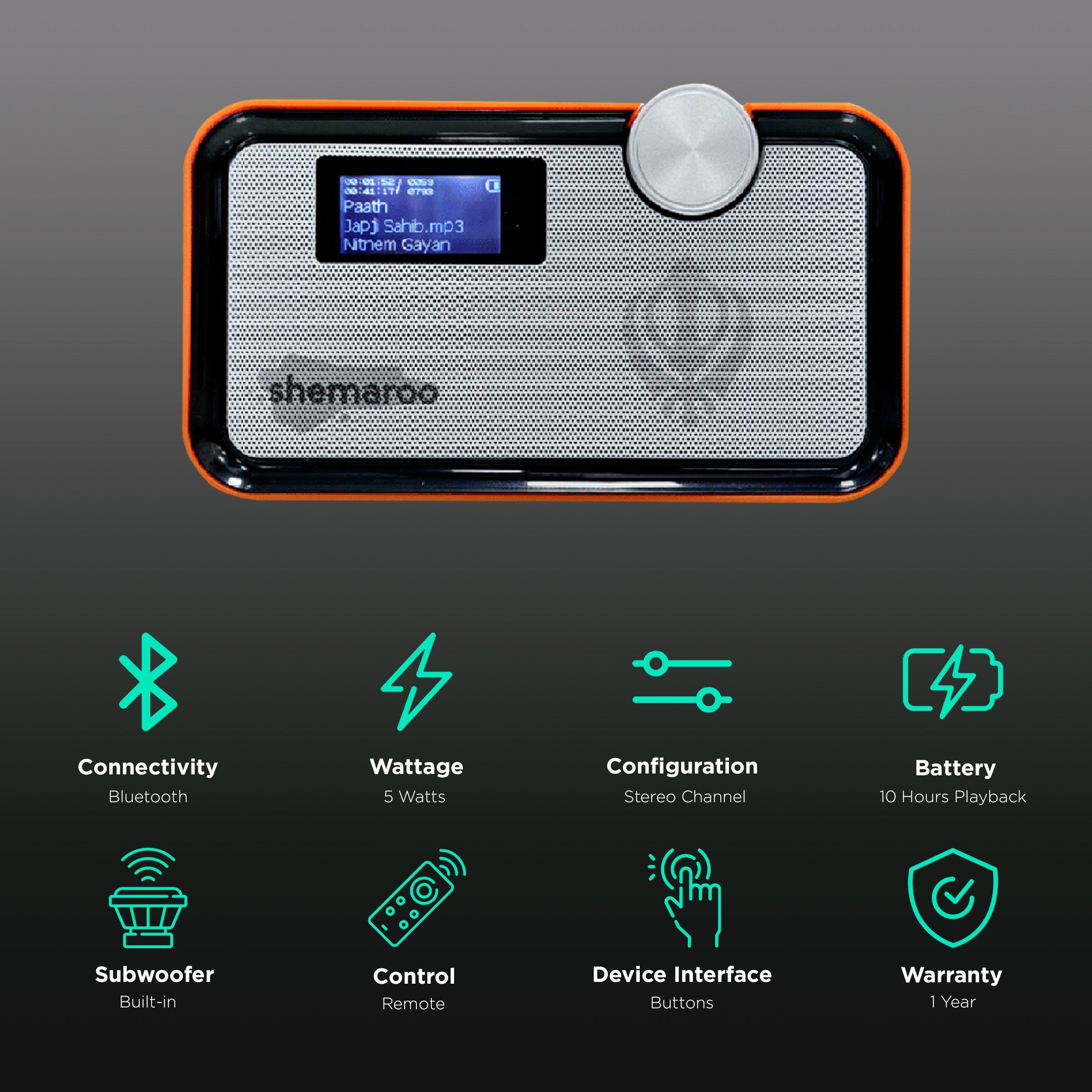 shemaroo Amrit Bani 5W Portable Bluetooth Speaker (LED Display, 5.0 Channel, Saffron)_2