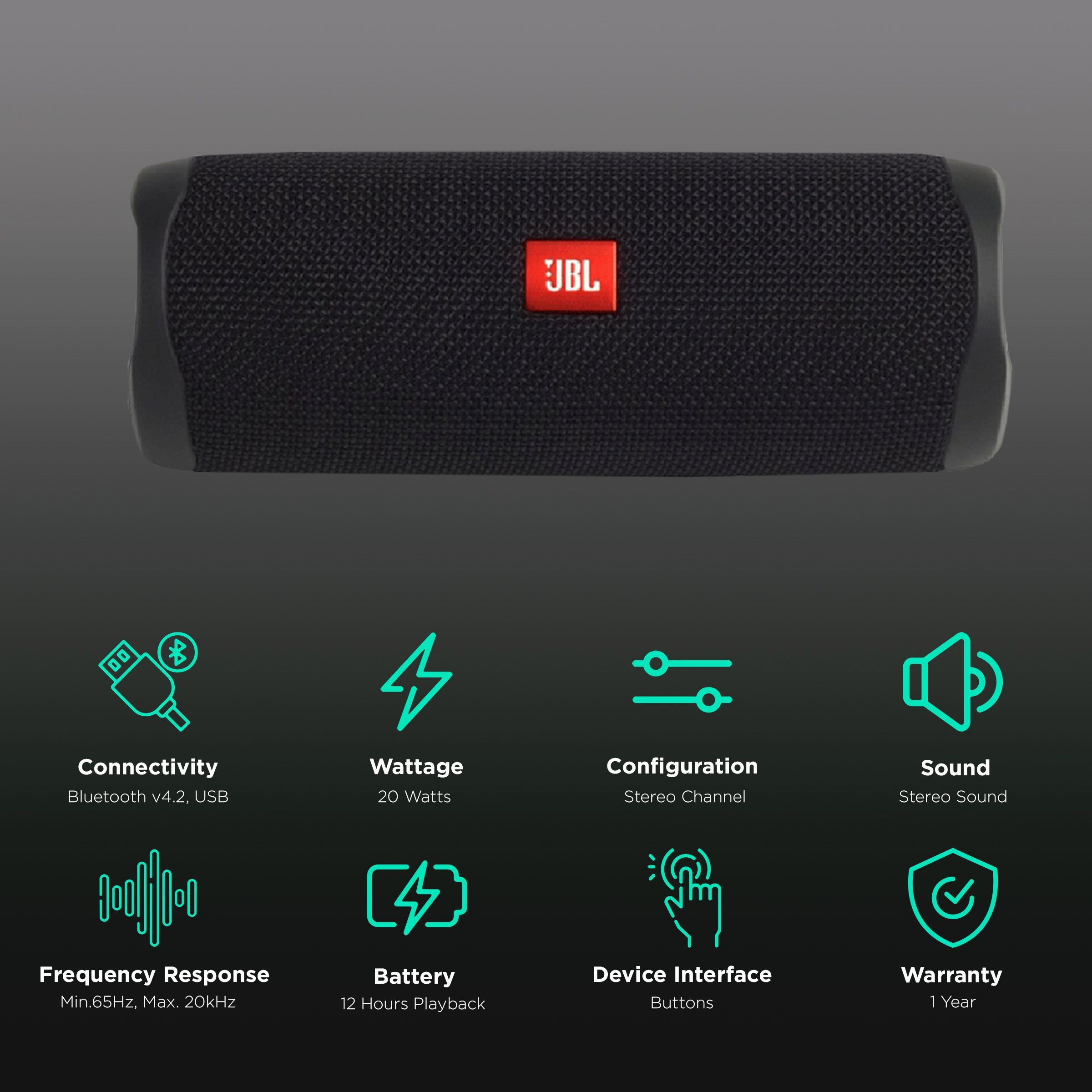 JBL Flip 5 20W Portable Bluetooth Speaker (IPX7 Water Resistant, JBL's Signature Sound, Stereo Channel, Black) JBL Flip 5 20W Portable Bluetooth Speaker (IPX7 Water Resistant, JBL's Signature Sound, Stereo Channel, Black)_2